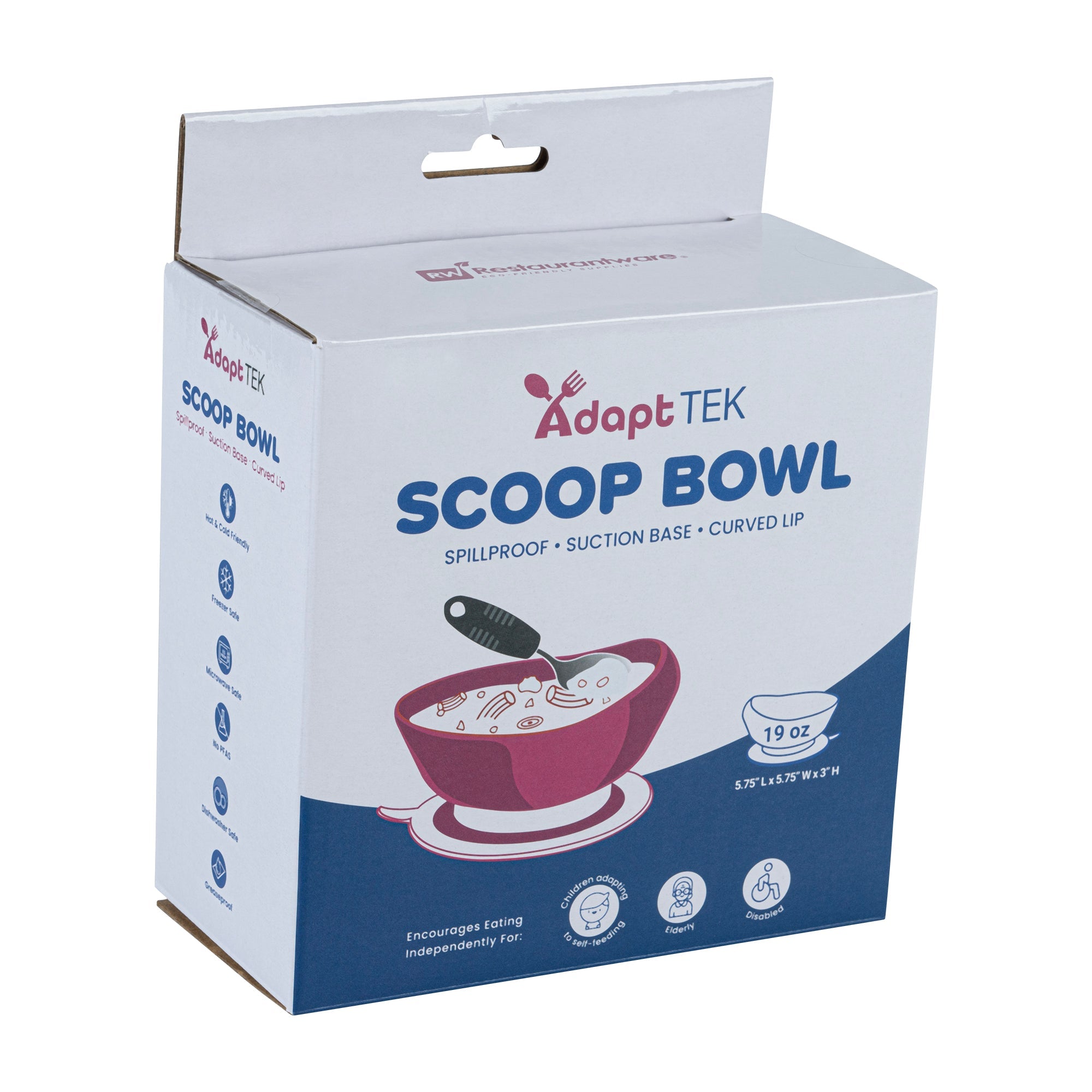 Adapt Tek 19 oz Round Blue Plastic Scoop Bowl - Spillproof, with Suction Base - 5 3/4" x 5 3/4" x 3" - 1 count box