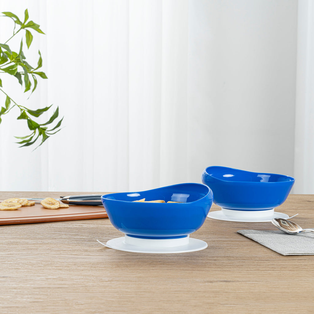 Adapt Tek 19 oz Round Blue Plastic Scoop Bowl - Spillproof, with Suction Base - 5 3/4" x 5 3/4" x 3" - 1 count box