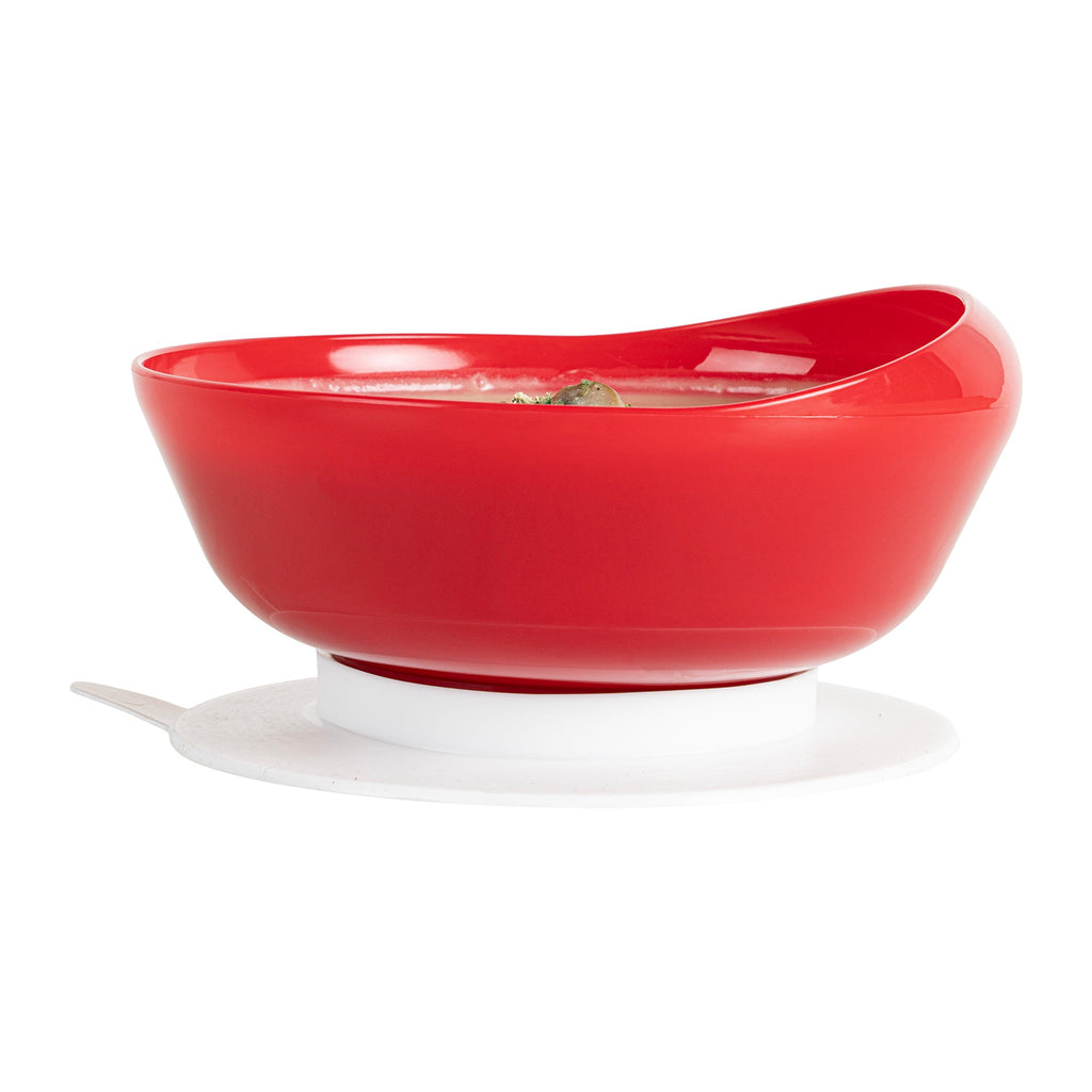Adapt Tek 19 oz Round Red Plastic Scoop Bowl - Spillproof, with Suction Base - 5 3/4" x 5 3/4" x 3" - 1 count box