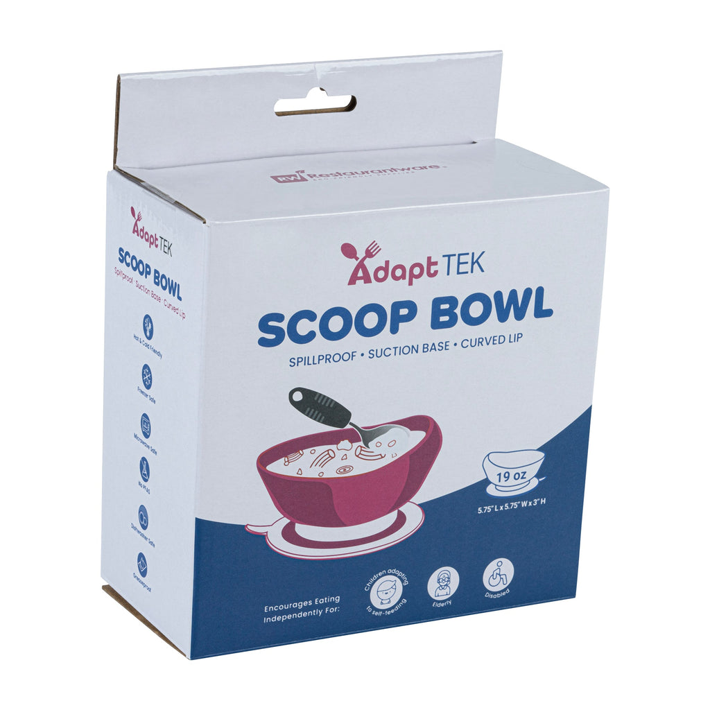 Adapt Tek 19 oz Round Red Plastic Scoop Bowl - Spillproof, with Suction Base - 5 3/4" x 5 3/4" x 3" - 1 count box