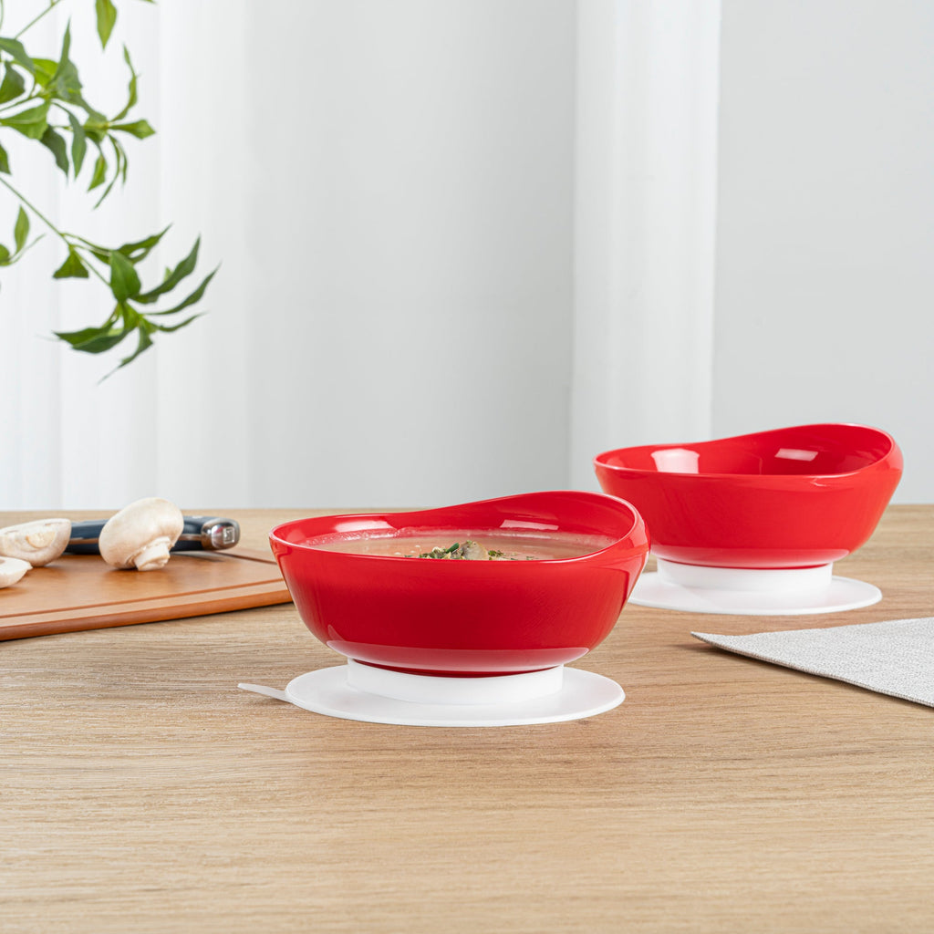 Adapt Tek 19 oz Round Red Plastic Scoop Bowl - Spillproof, with Suction Base - 5 3/4" x 5 3/4" x 3" - 1 count box