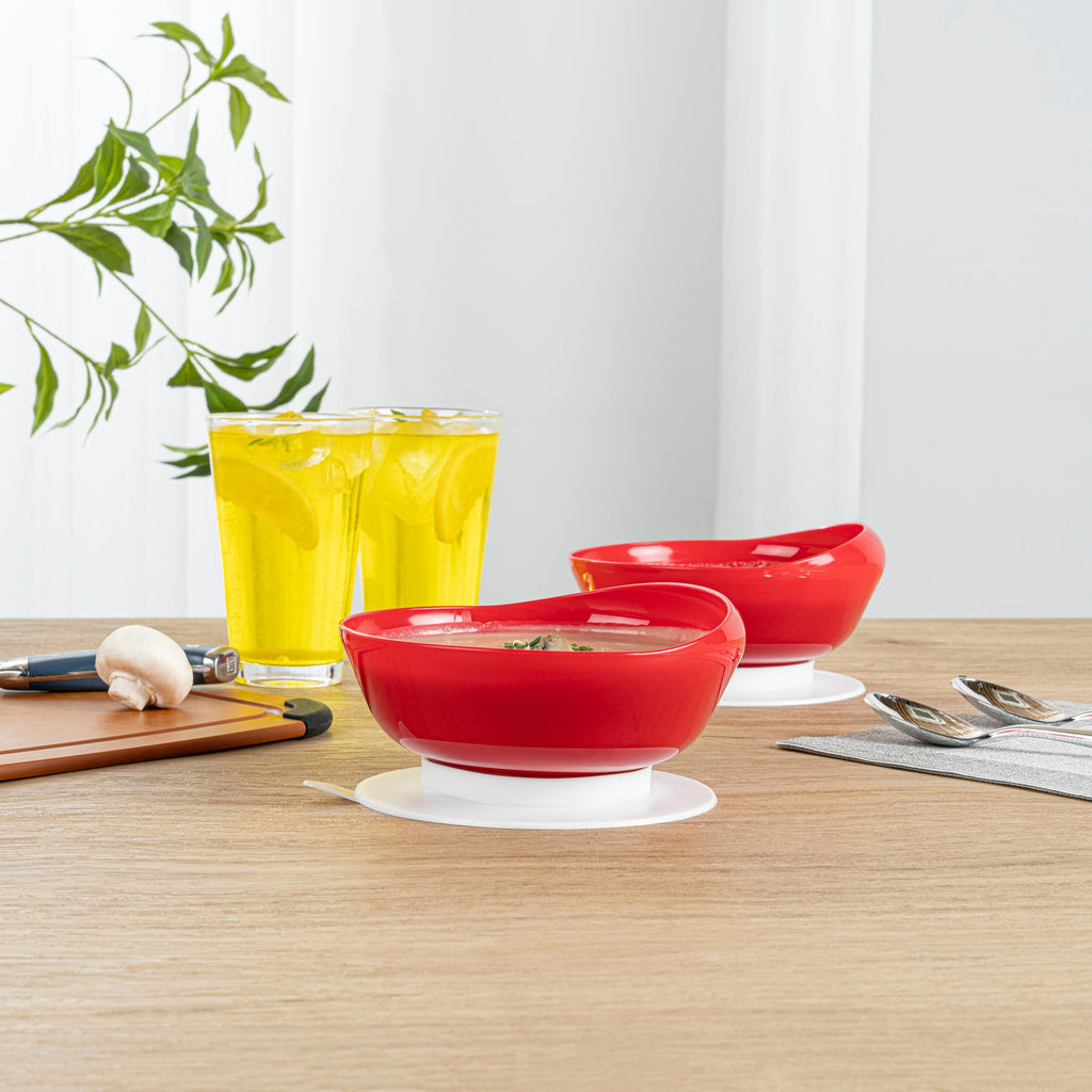 Adapt Tek 19 oz Round Red Plastic Scoop Bowl - Spillproof, with Suction Base - 5 3/4" x 5 3/4" x 3" - 1 count box