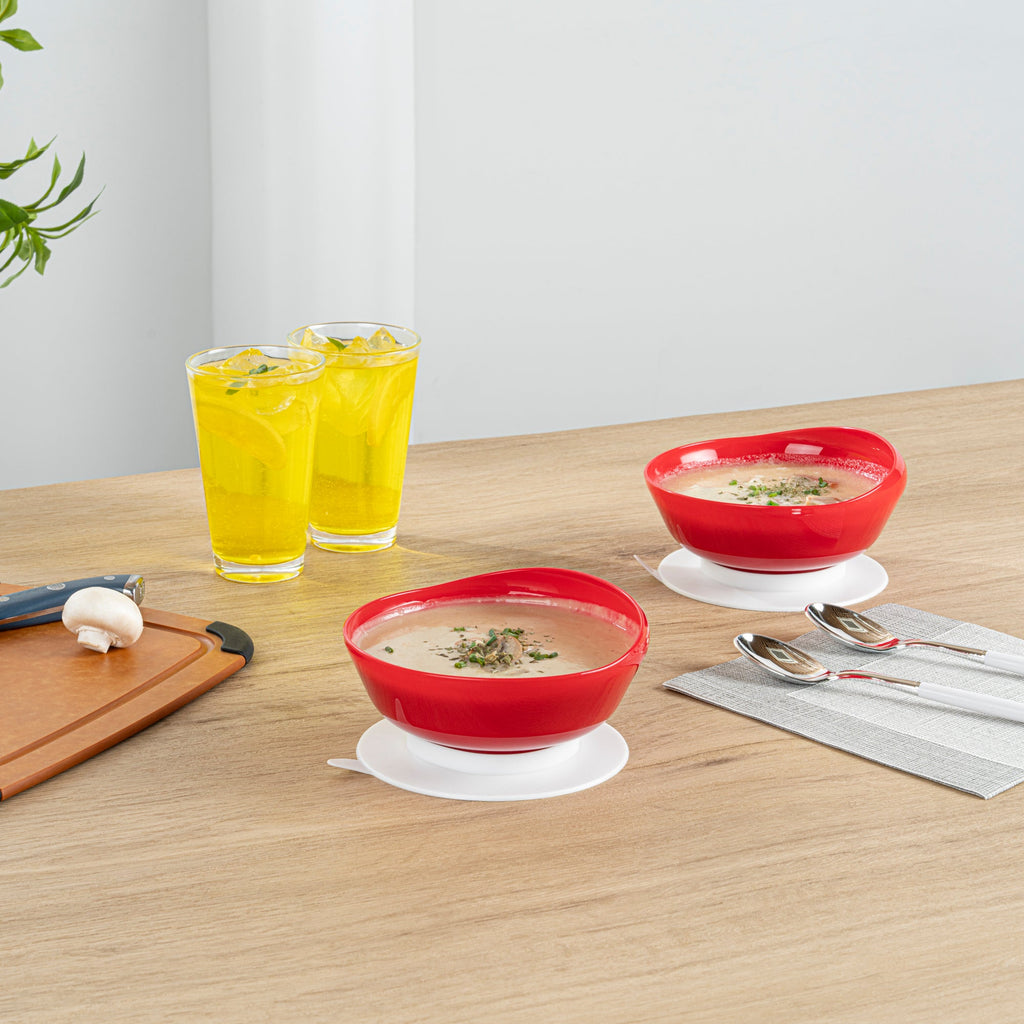 Adapt Tek 19 oz Round Red Plastic Scoop Bowl - Spillproof, with Suction Base - 5 3/4" x 5 3/4" x 3" - 1 count box