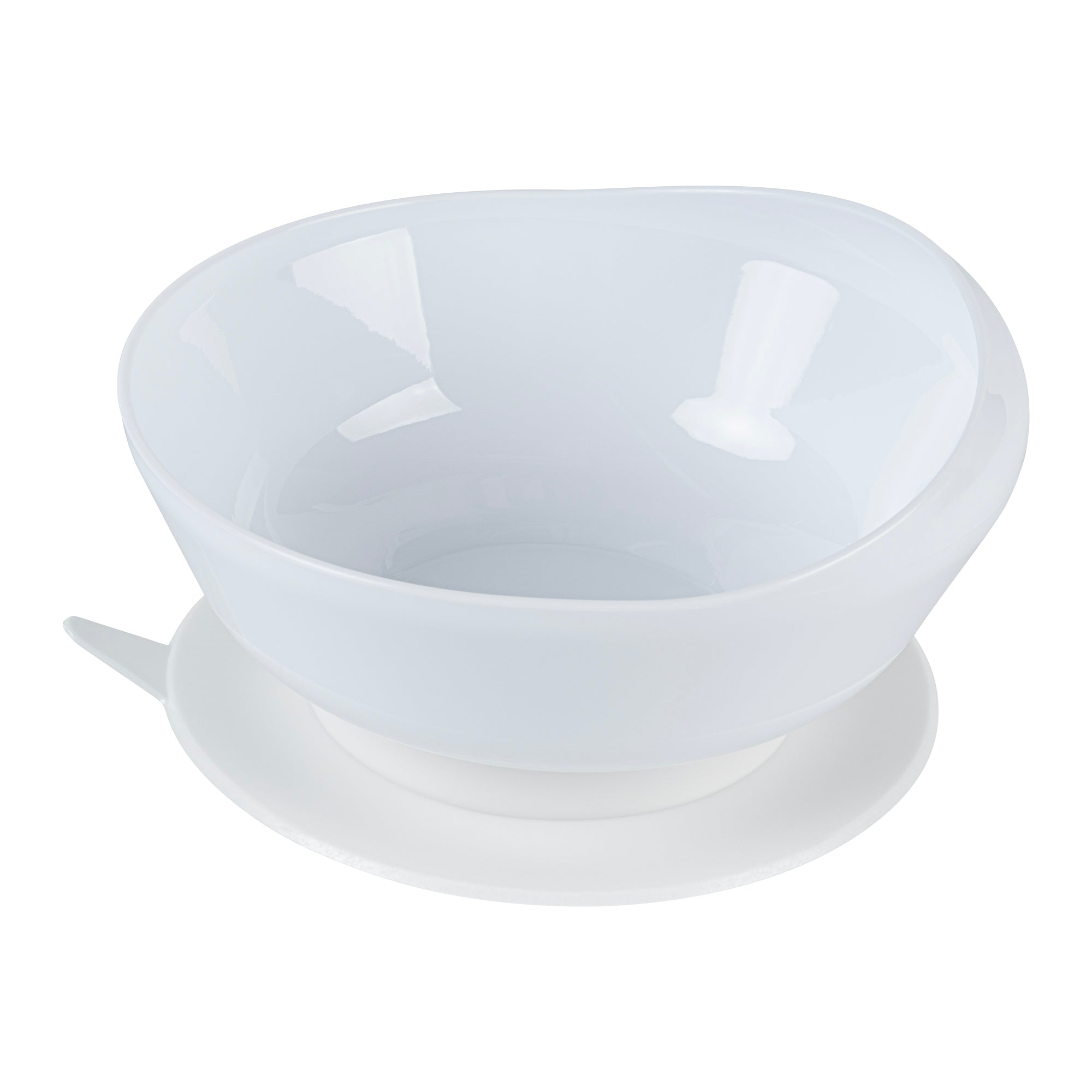 Adapt Tek 19 oz Round White Plastic Scoop Bowl - Spillproof, with Suction Base - 5 3/4" x 5 3/4" x 3" - 1 count box