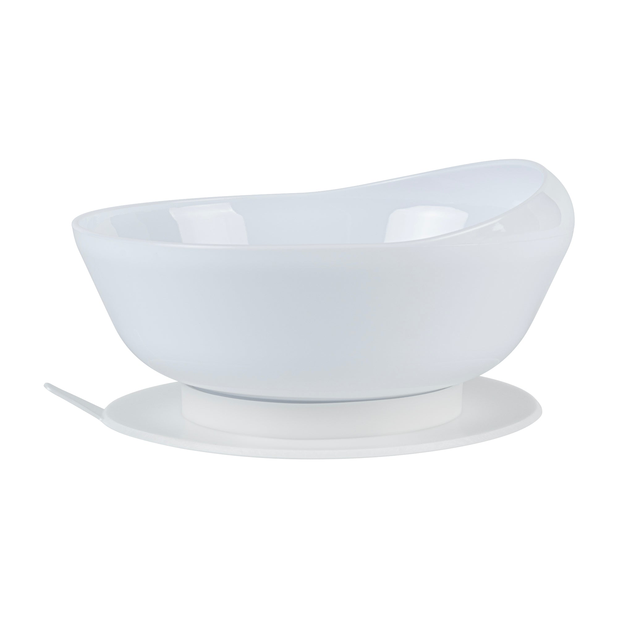 Adapt Tek 19 oz Round White Plastic Scoop Bowl - Spillproof, with Suction Base - 5 3/4" x 5 3/4" x 3" - 1 count box