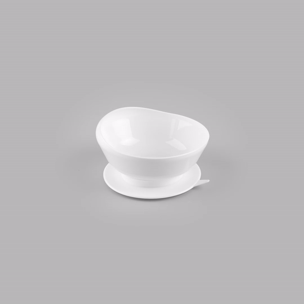 Adapt Tek 19 oz Round White Plastic Scoop Bowl - Spillproof, with Suction Base - 5 3/4" x 5 3/4" x 3" - 20 count box