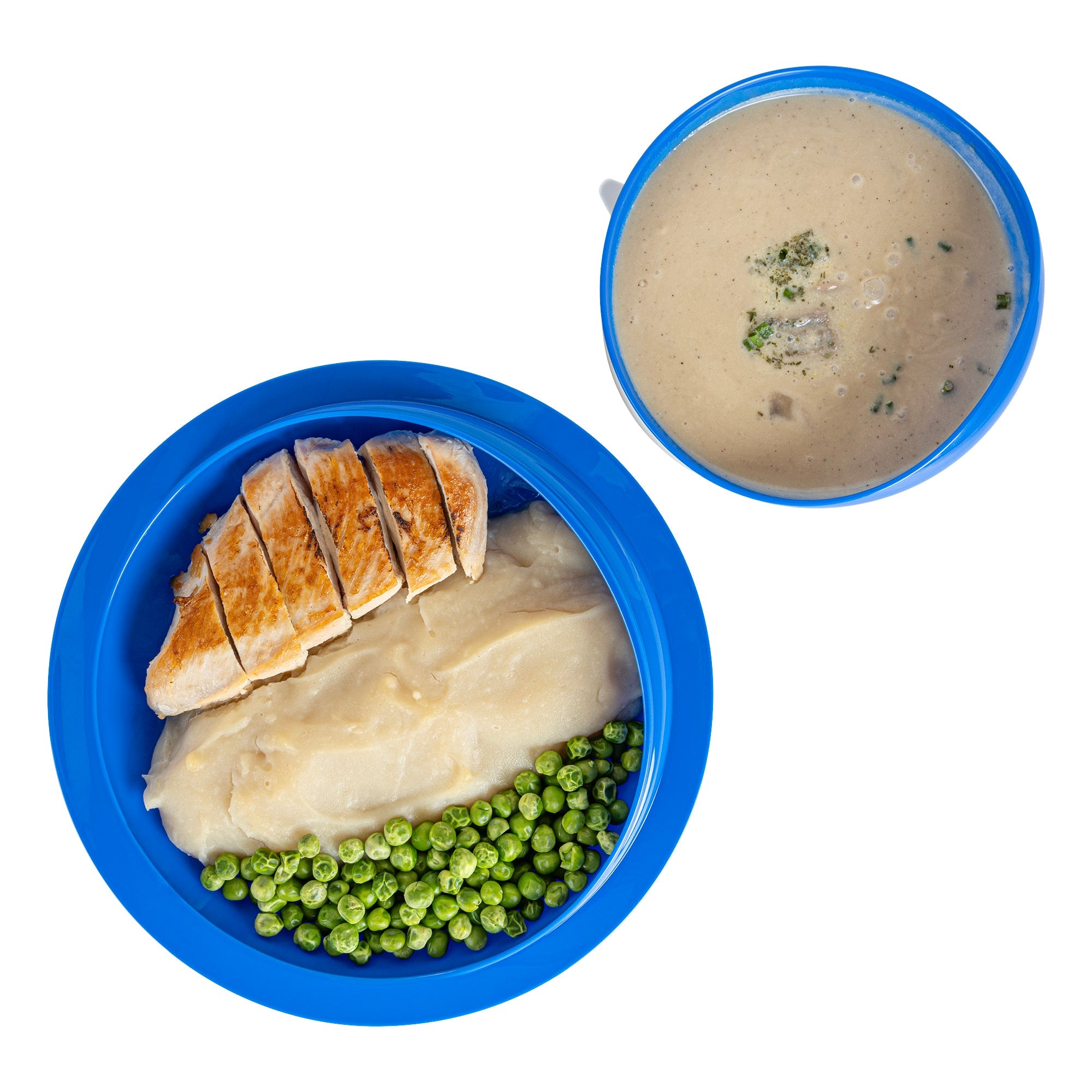 Adapt Tek Blue Plastic 2-Piece Scoop Plate and Bowl Set - Spillproof, with Suction Base - Includes 1 Plate and 1 Bowl