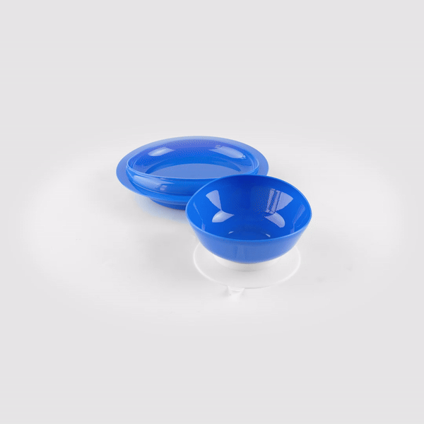 Adapt Tek Blue Plastic 2-Piece Scoop Plate and Bowl Set - Spillproof, with Suction Base - Includes 1 Plate and 1 Bowl