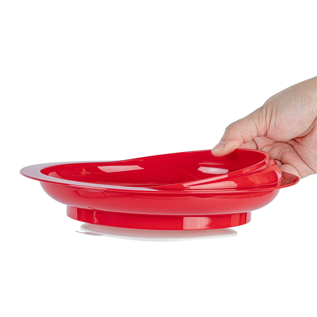 Adapt Tek Red Plastic 2-Piece Scoop Plate and Bowl Set - Spillproof, with Suction Base - Includes 1 Plate and 1 Bowl