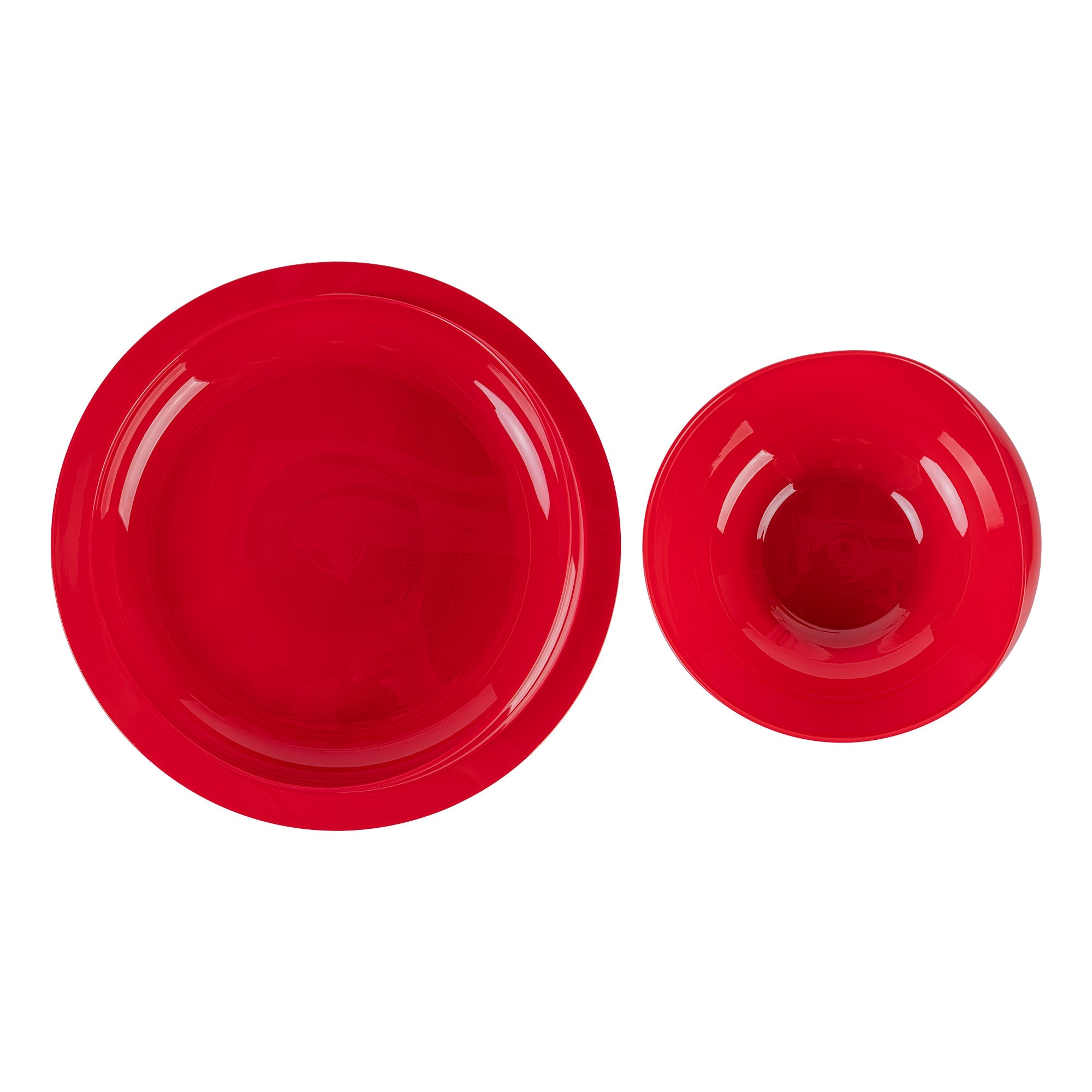 Adapt Tek Red Plastic 2-Piece Scoop Plate and Bowl Set - Spillproof, with Suction Base - Includes 1 Plate and 1 Bowl