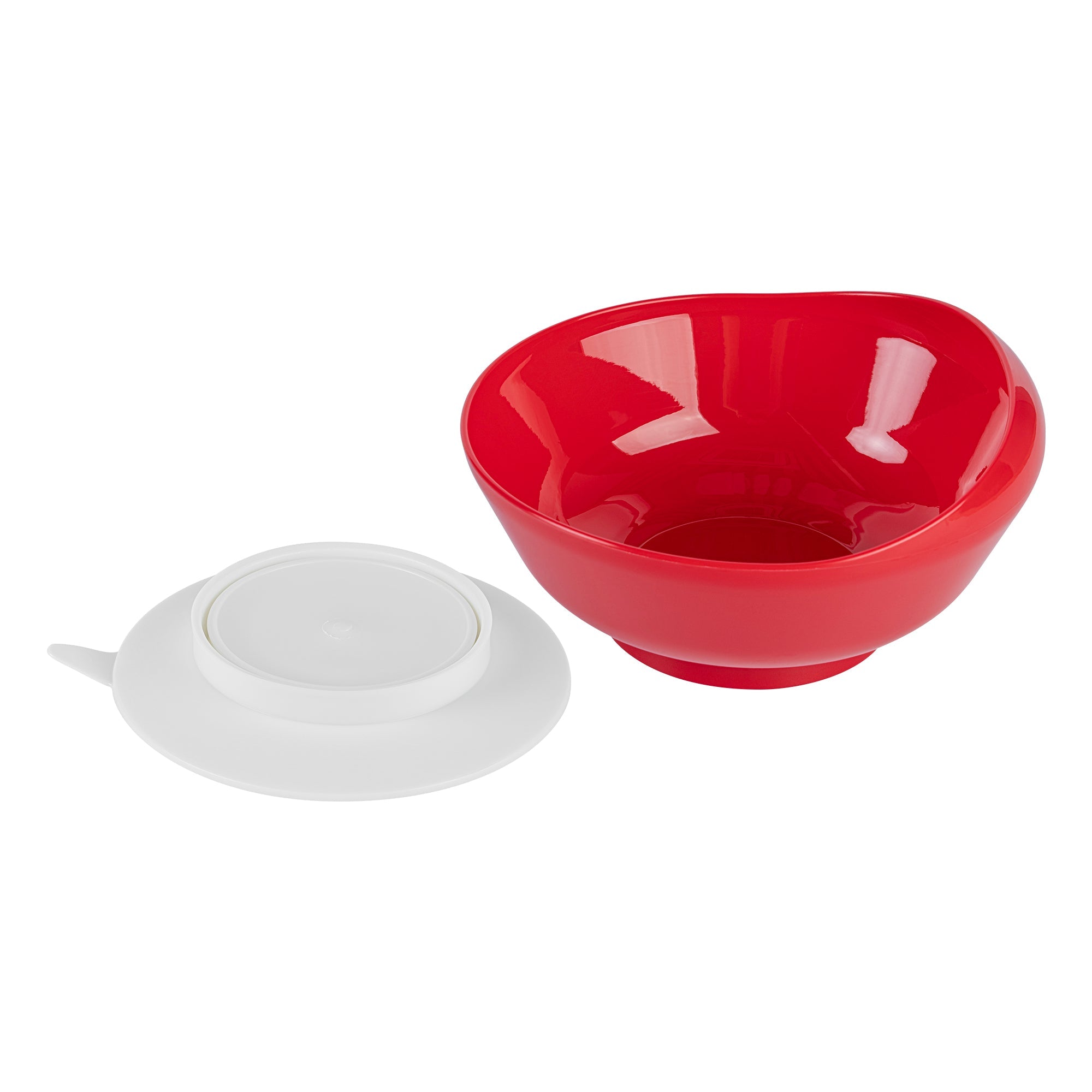 Adapt Tek Red Plastic 2-Piece Scoop Plate and Bowl Set - Spillproof, with Suction Base - Includes 1 Plate and 1 Bowl