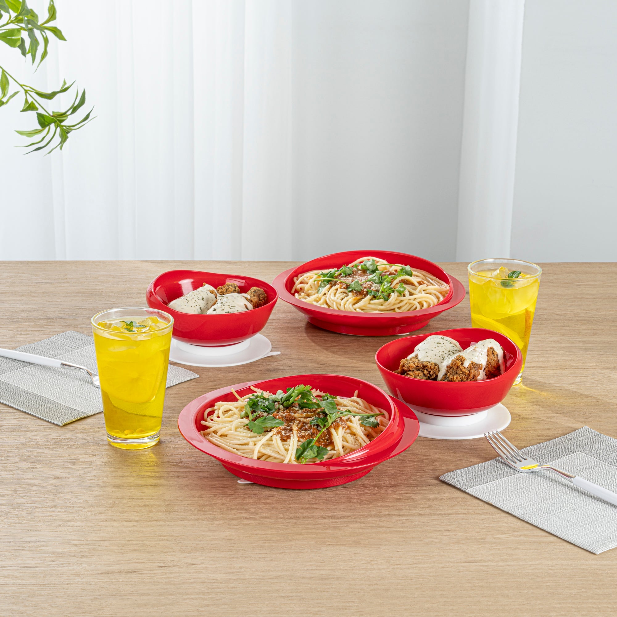 Adapt Tek Red Plastic 2-Piece Scoop Plate and Bowl Set - Spillproof, with Suction Base - Includes 1 Plate and 1 Bowl