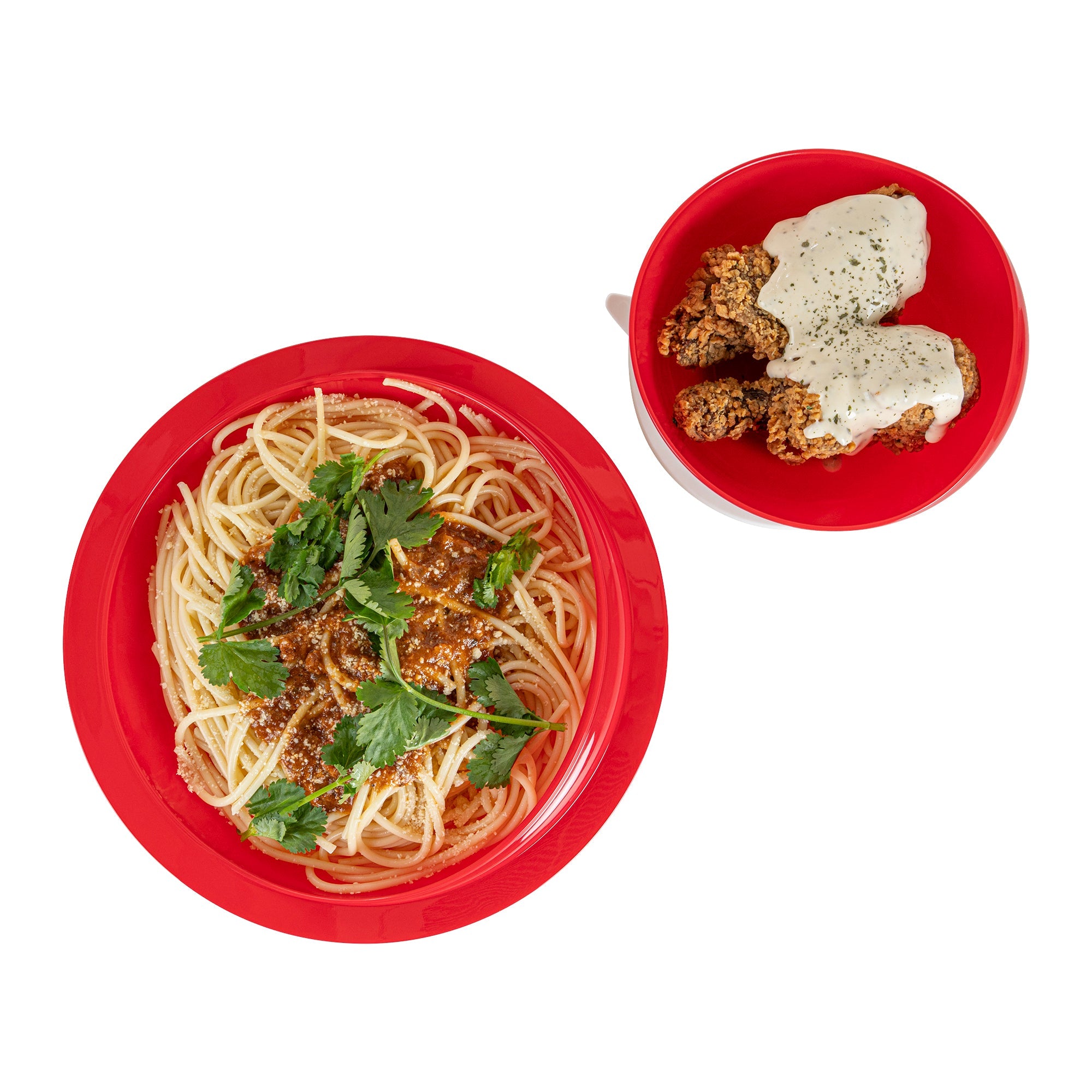 Adapt Tek Red Plastic 2-Piece Scoop Plate and Bowl Set - Spillproof, with Suction Base - Includes 20 Plates and 20 Bowls