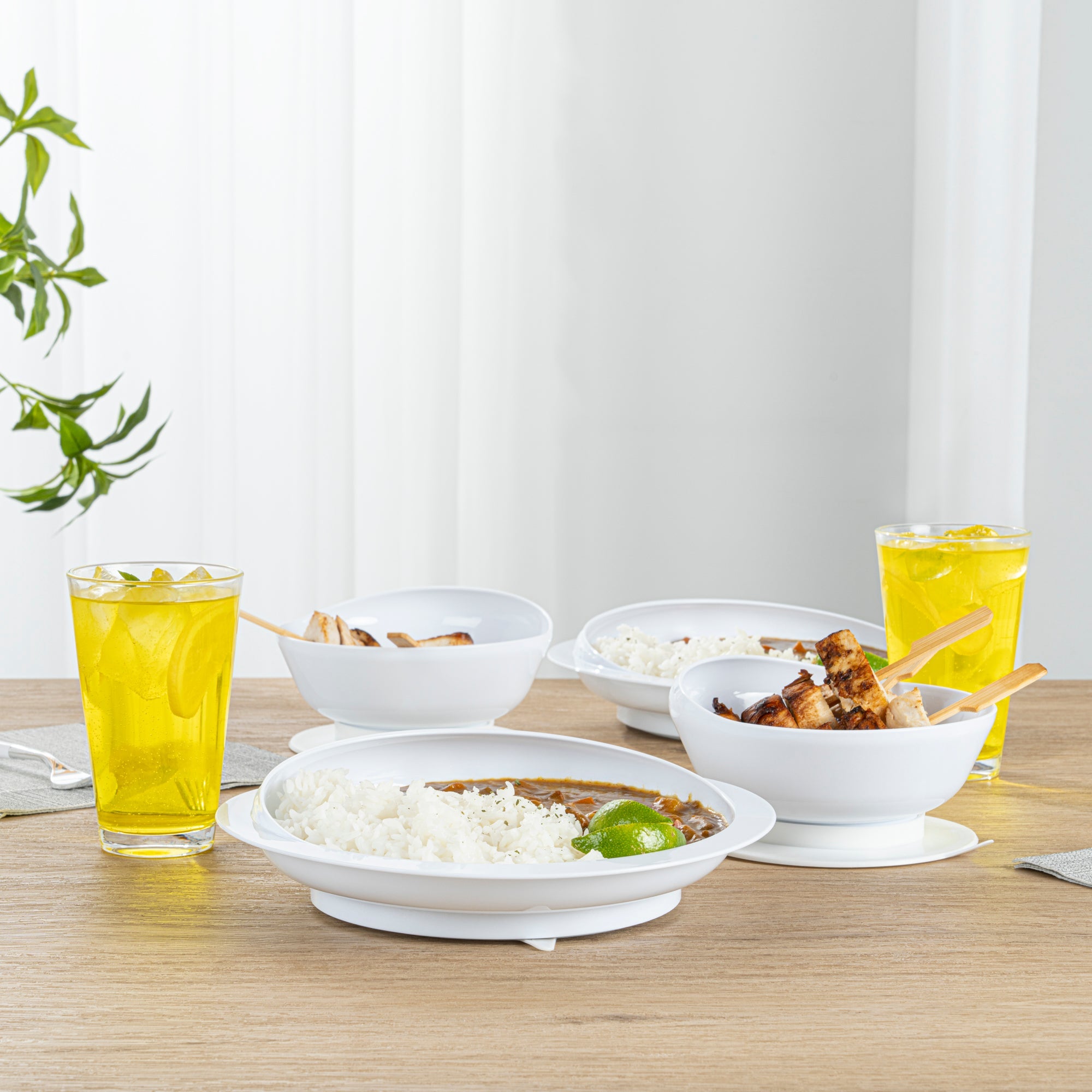 Adapt Tek Round White Plastic 2-Piece Scoop Plate and Bowl Set - Spillproof, with Suction Base - Includes 1 Plate and 1 Bowl