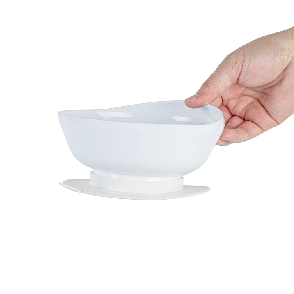 Adapt Tek White Plastic 2-Piece Scoop Plate and Bowl Set - Spillproof, with Suction Base - Includes 20 Plates and 20 Bowls