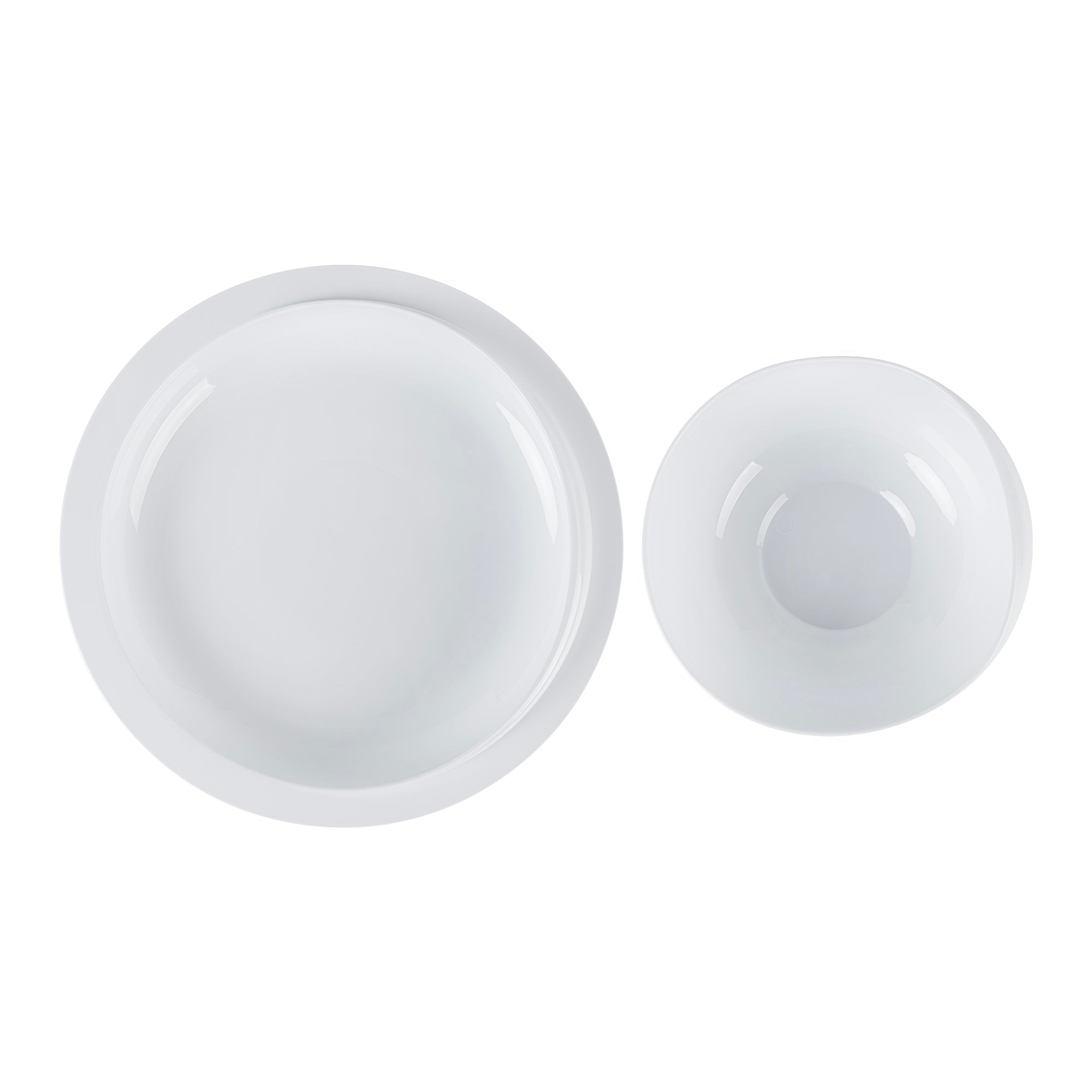 Adapt Tek White Plastic 2-Piece Scoop Plate and Bowl Set - Spillproof, with Suction Base - Includes 20 Plates and 20 Bowls