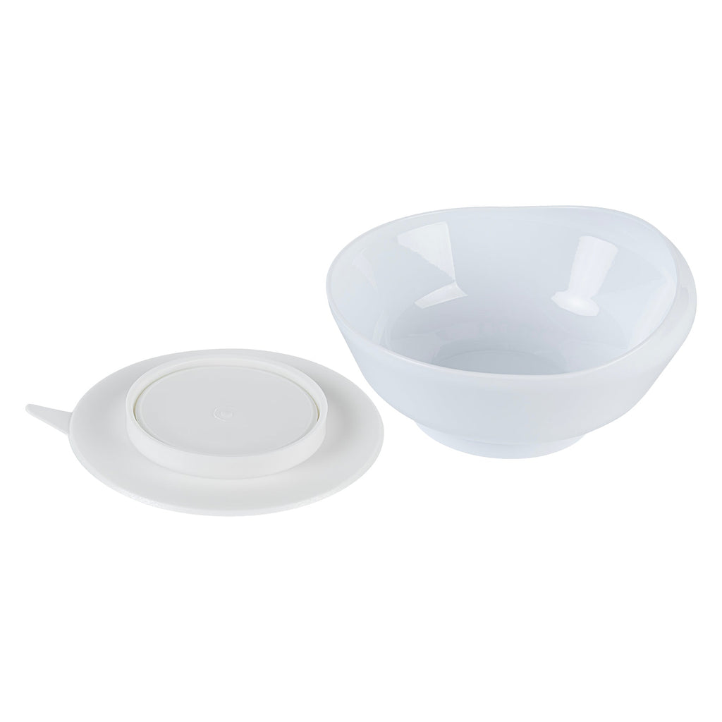 Adapt Tek White Plastic 2-Piece Scoop Plate and Bowl Set - Spillproof, with Suction Base - Includes 20 Plates and 20 Bowls