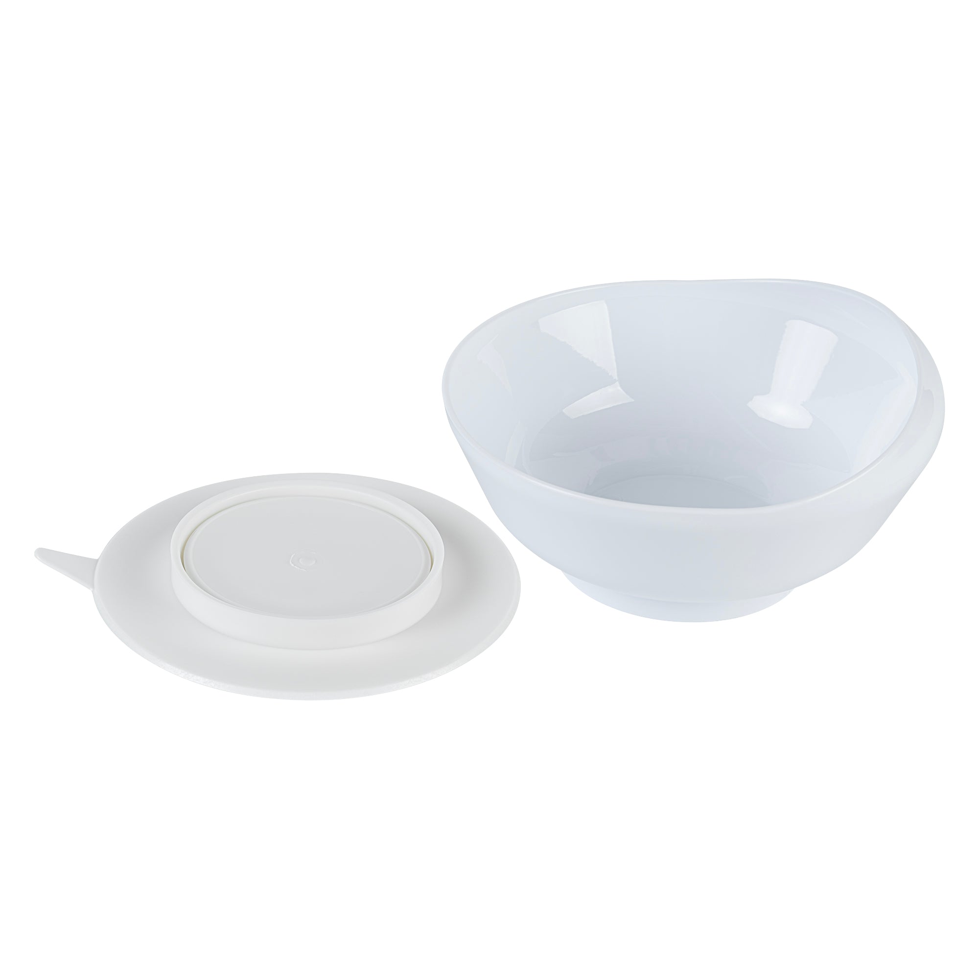 Adapt Tek White Plastic 2-Piece Scoop Plate and Bowl Set - Spillproof, with Suction Base - Includes 20 Plates and 20 Bowls