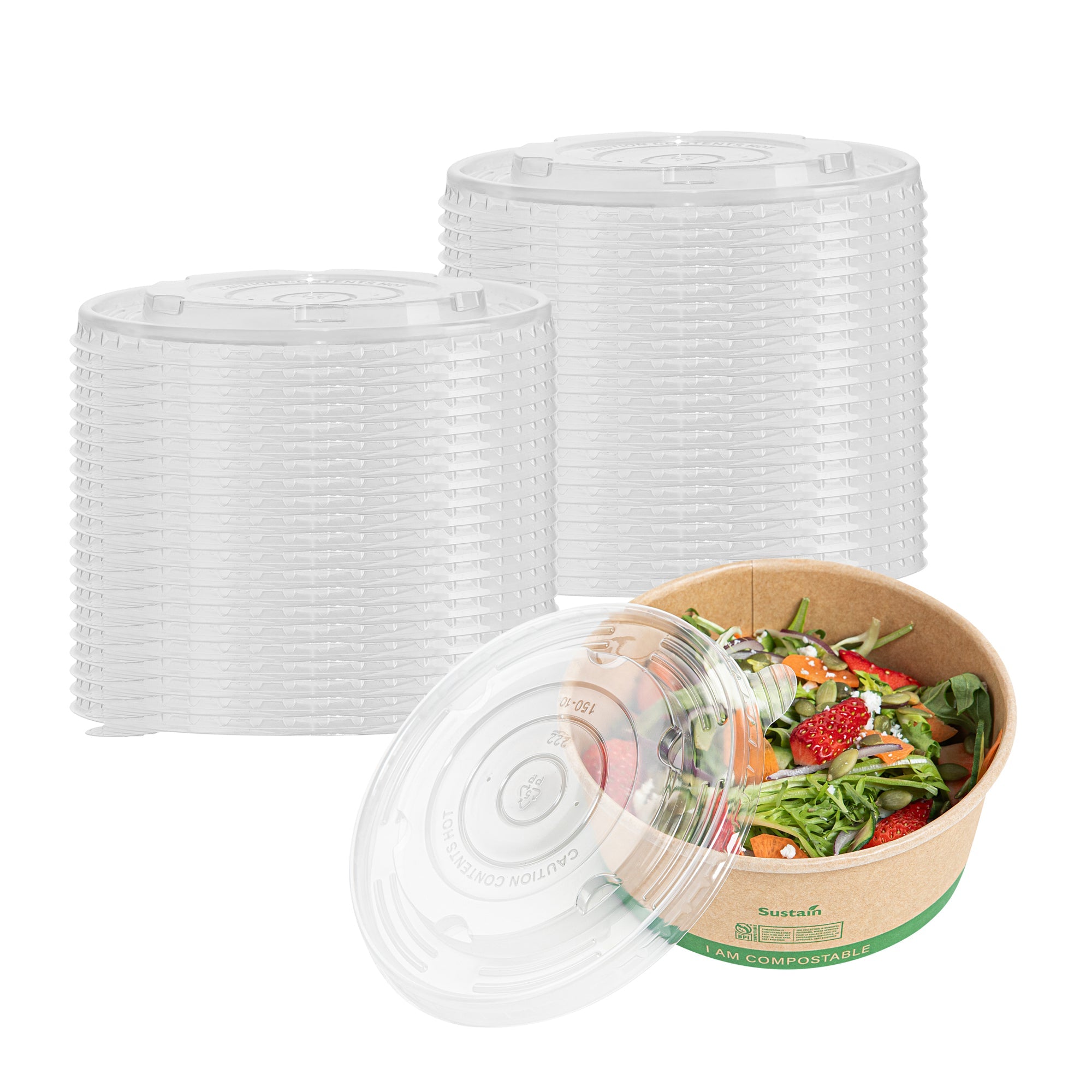 Sustain Round Clear Plastic Lid - Fits 17, 25 & 34 oz Take Out Container - 200 count box