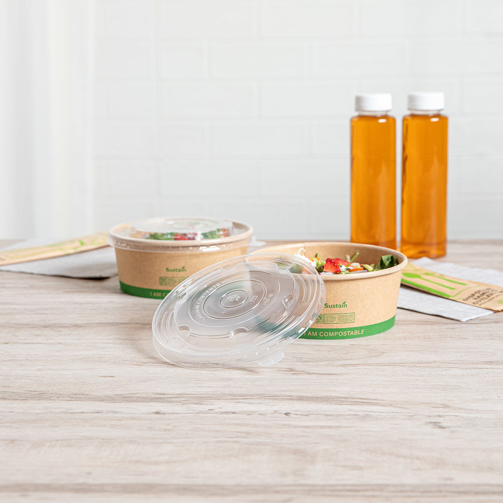 Sustain Round Clear Plastic Lid - Fits 17, 25 & 34 oz Take Out Container - 200 count box