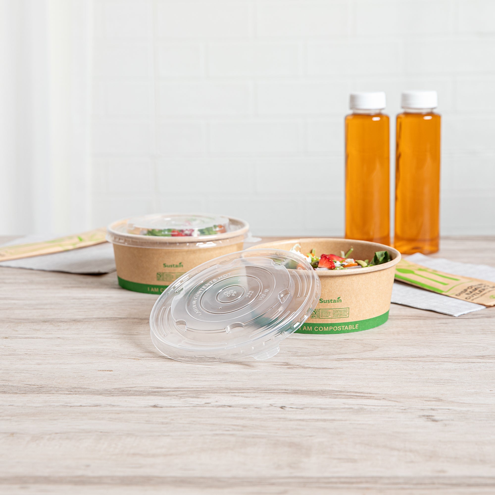 Sustain Round Clear Plastic Lid - Fits 17, 25 & 34 oz Take Out Container - 200 count box