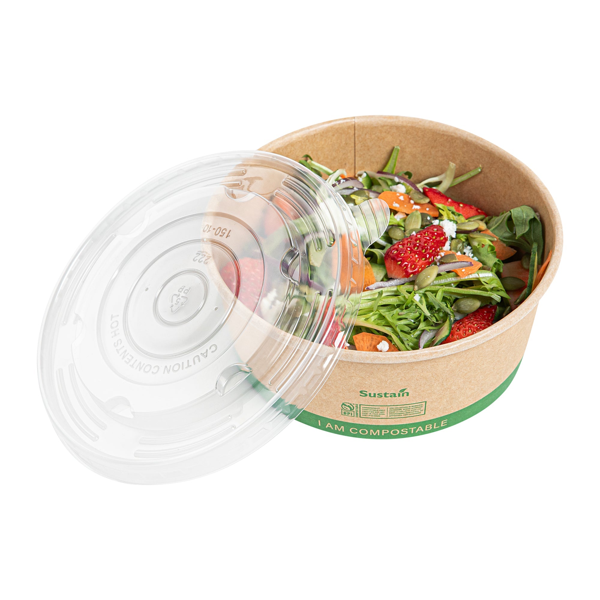 Sustain Round Clear Plastic Lid - Fits 17, 25 & 34 oz Take Out Container - 200 count box