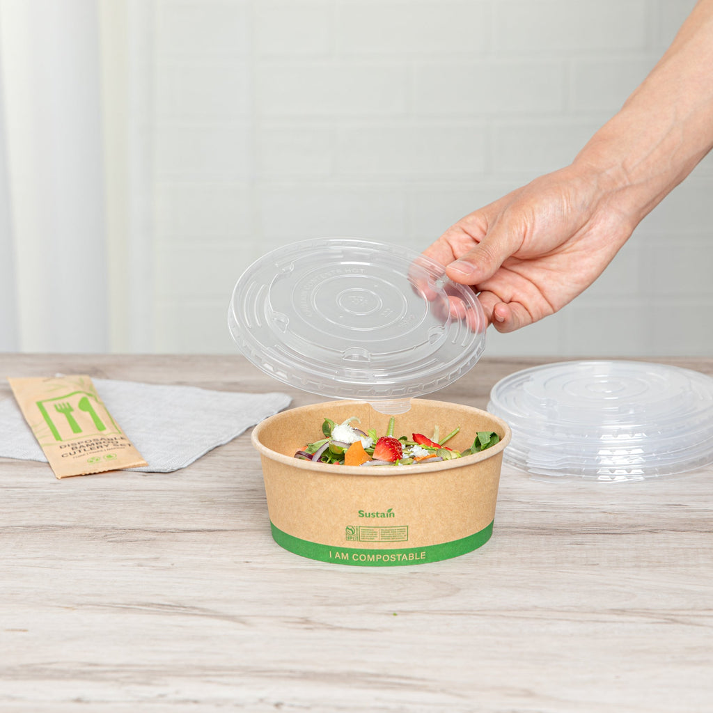 Sustain Round Clear Plastic Lid - Fits 17, 25 & 34 oz Take Out Container - 200 count box
