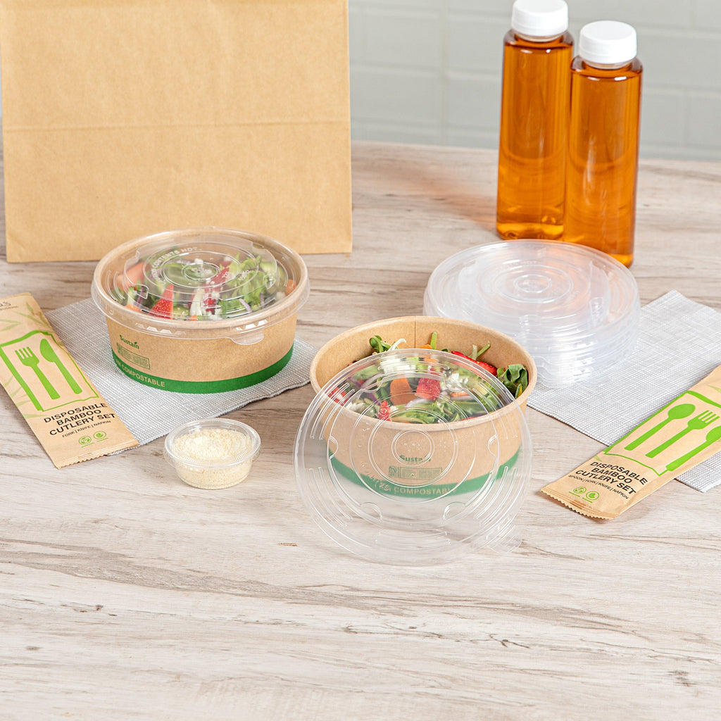 Sustain Round Clear Plastic Lid - Fits 17, 25 & 34 oz Take Out Container - 200 count box