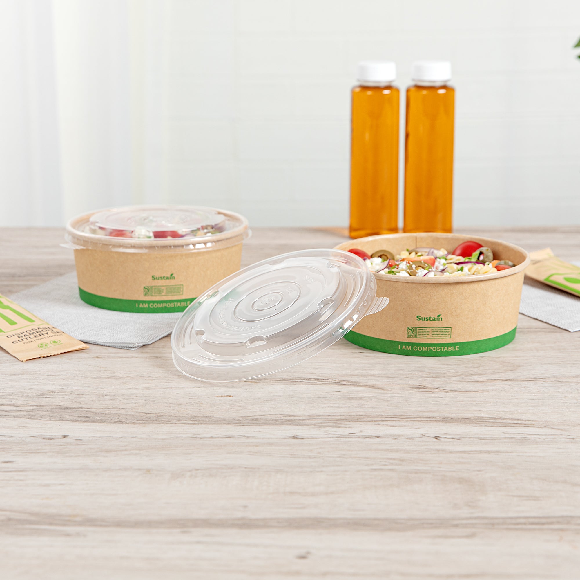 Sustain Round Clear Plastic Lid - Fits 37 & 44 oz Take Out Container - 50 count box