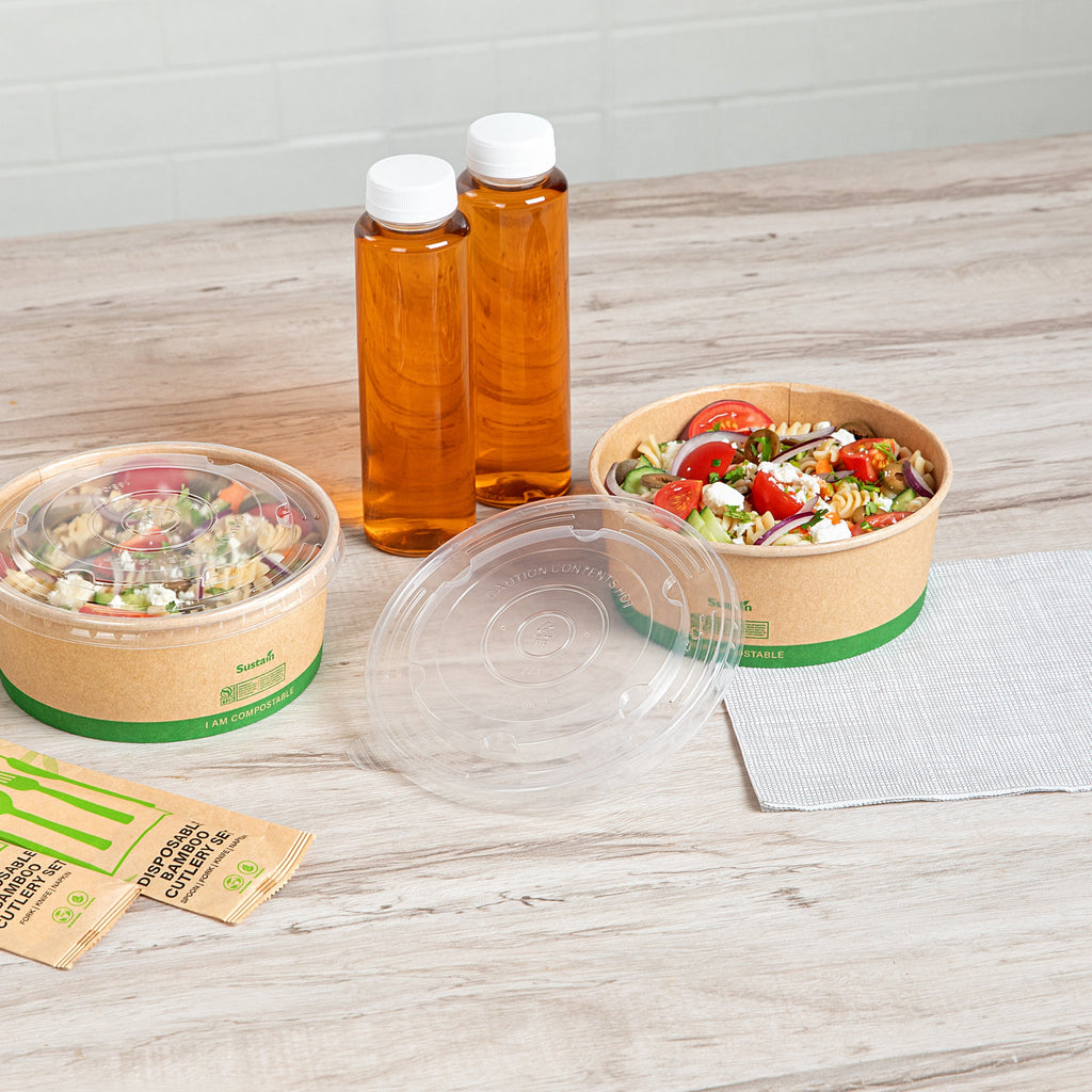 Sustain Round Clear Plastic Lid - Fits 37 & 44 oz Take Out Container - 200 count box