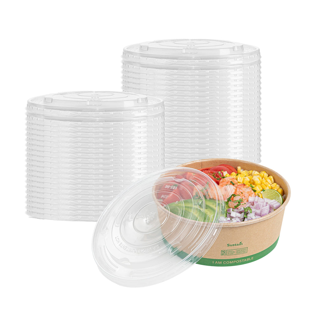 Sustain Round Clear Plastic Lid - Fits 50 oz Take Out Container - 50 count box