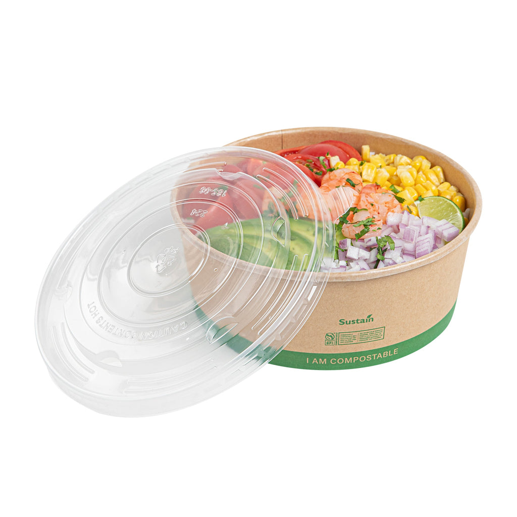 Sustain Round Clear Plastic Lid - Fits 50 oz Take Out Container - 50 count box