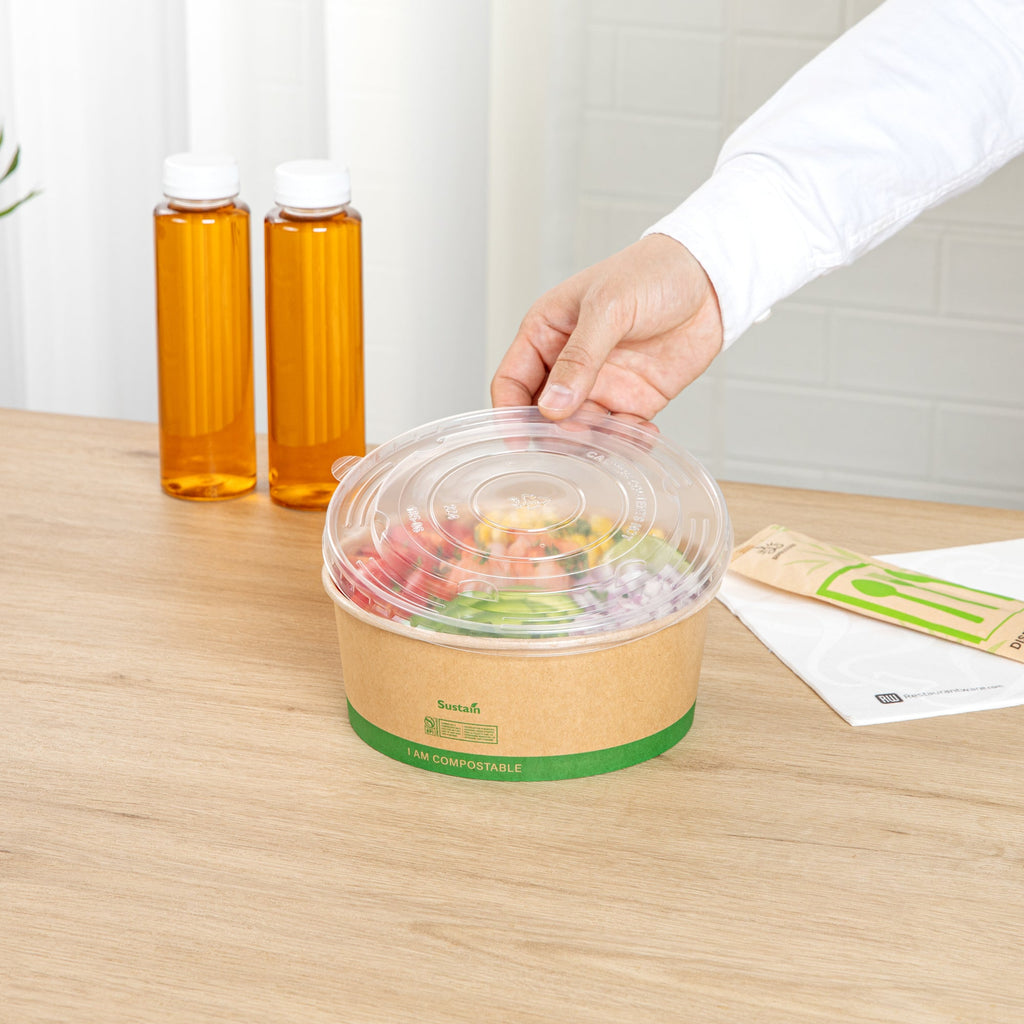 Sustain Round Clear Plastic Lid - Fits 50 oz Take Out Container - 50 count box