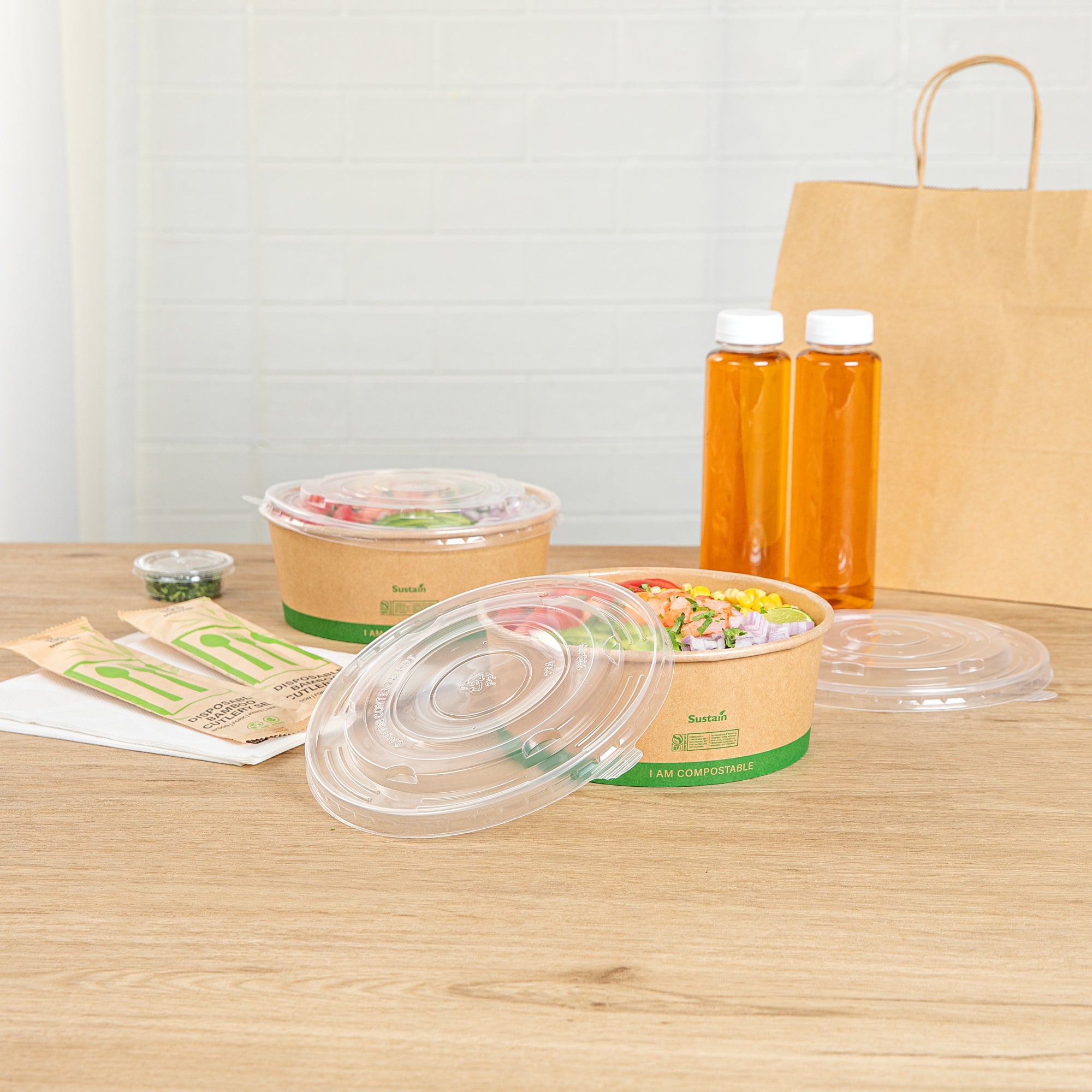 Sustain Round Clear Plastic Lid - Fits 50 oz Take Out Container - 50 count box
