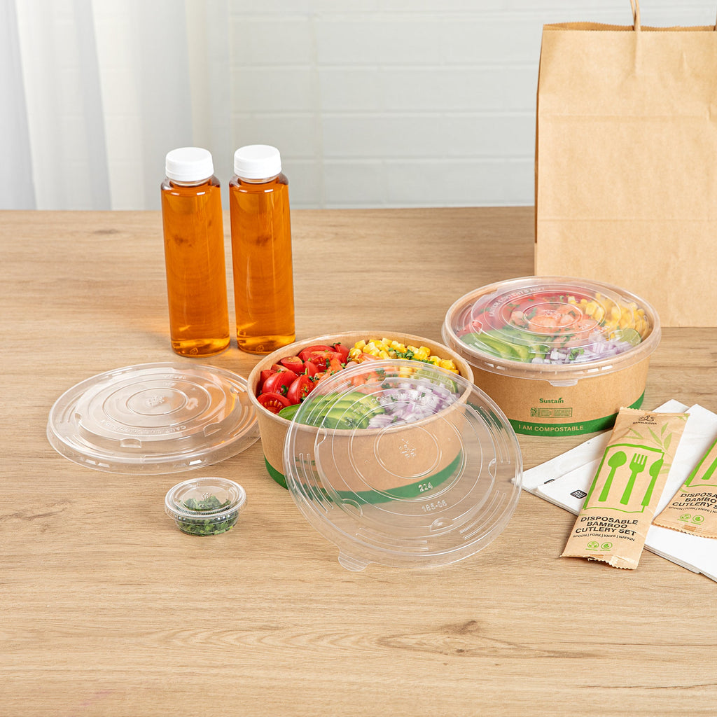 Sustain Round Clear Plastic Lid - Fits 50 oz Take Out Container - 50 count box