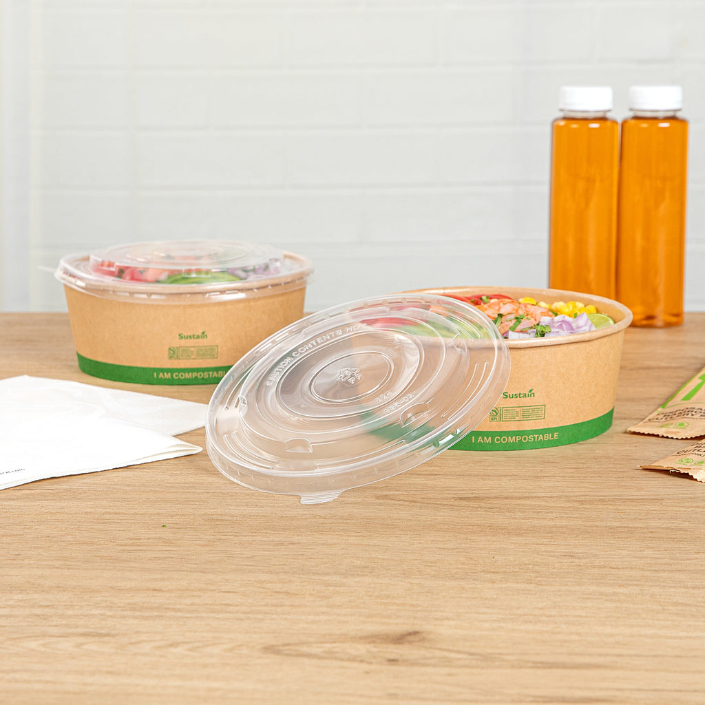 Sustain Round Clear Plastic Lid - Fits 50 oz Take Out Container - 200 count box