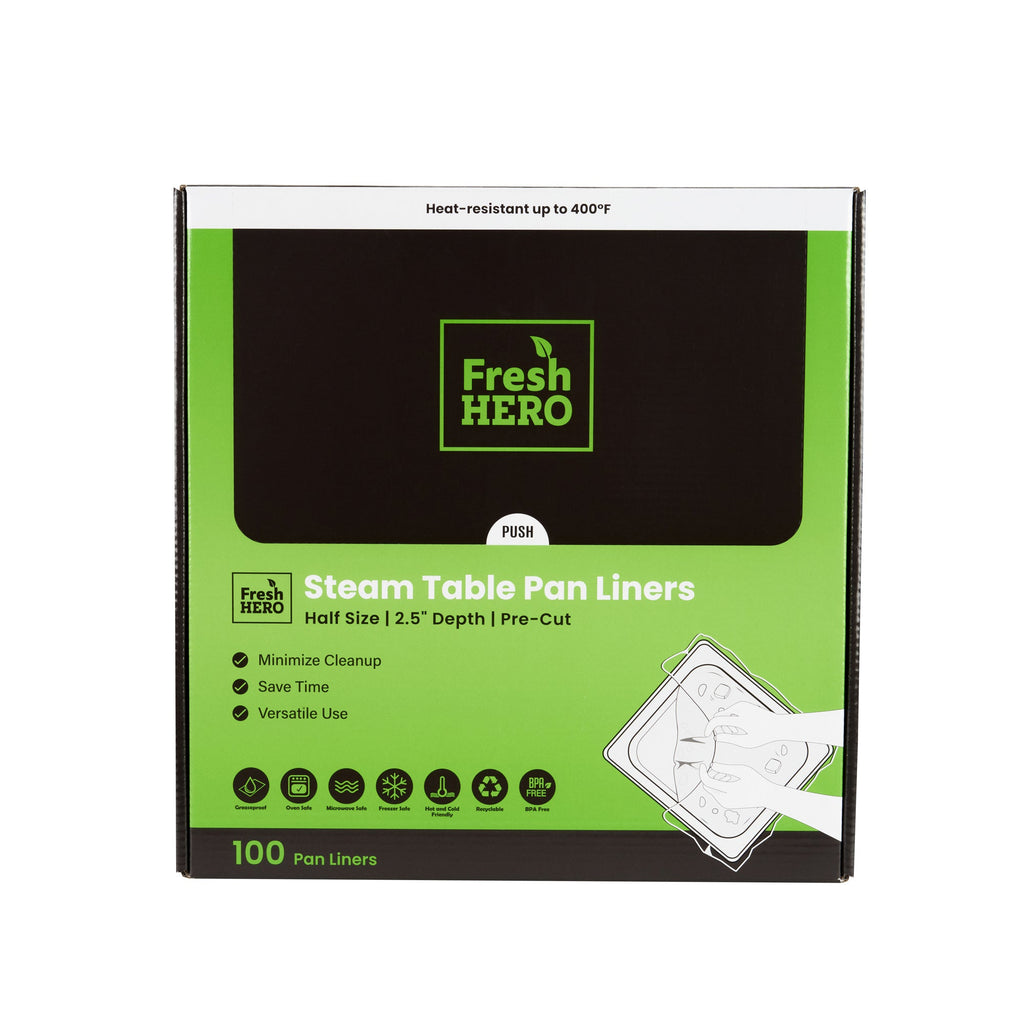 Fresh Hero Nylon Half Size Shallow Steam Table Pan Liner - 2.5" Depth - 23" x 11" - 100 count box