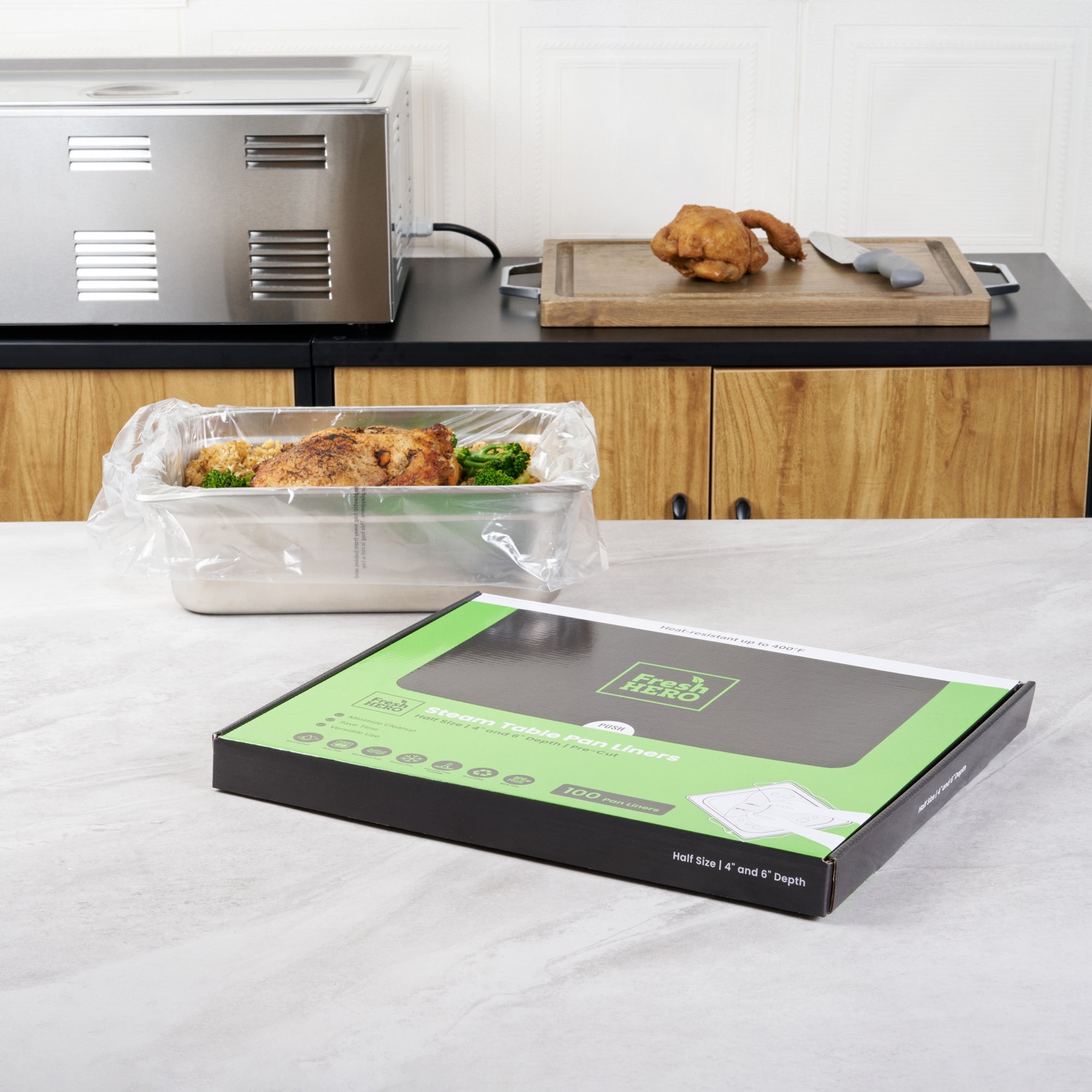 Fresh Hero Nylon Half Size Steam Table Pan Liner - 4" and 6" Depth - 23" x 14" - 100 count box