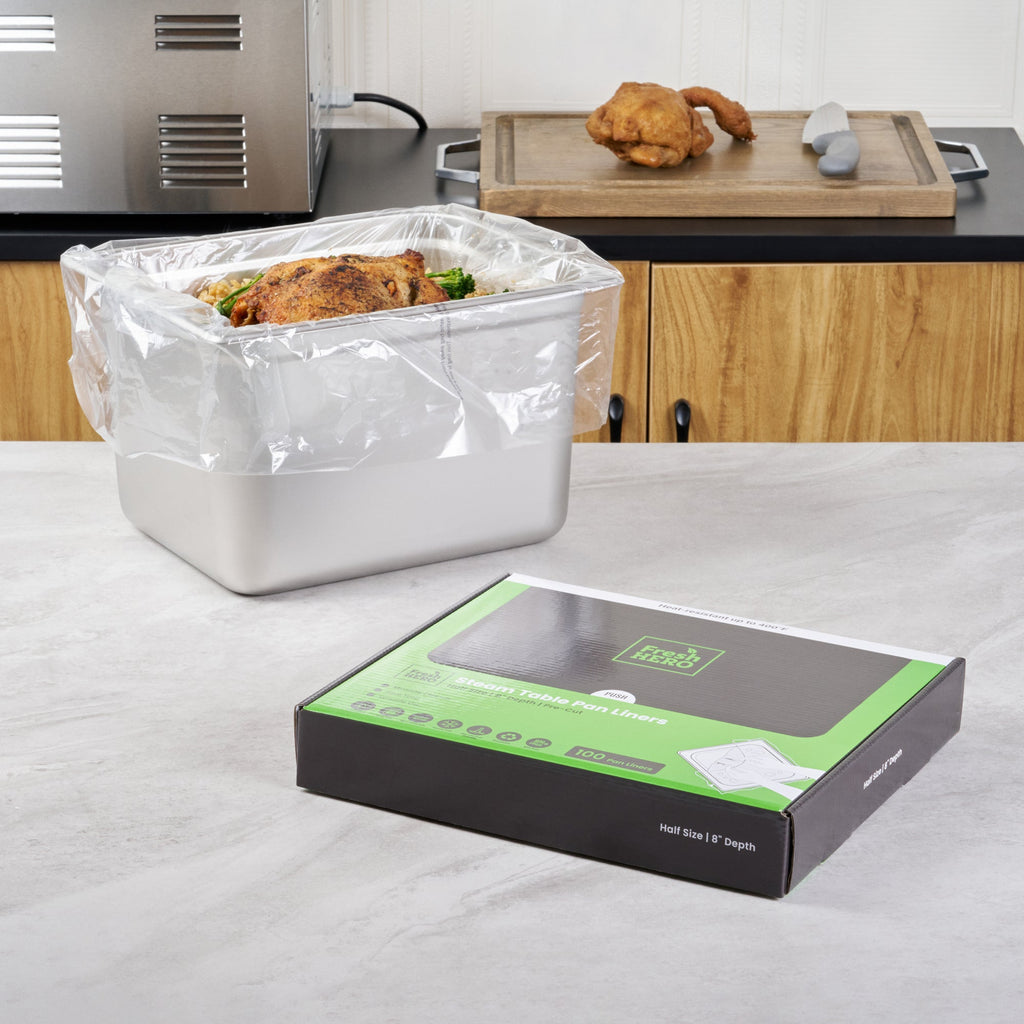 Fresh Hero Nylon Half Size Steam Table Pan Liner - 8" Depth - 23" x 18" - 100 count box