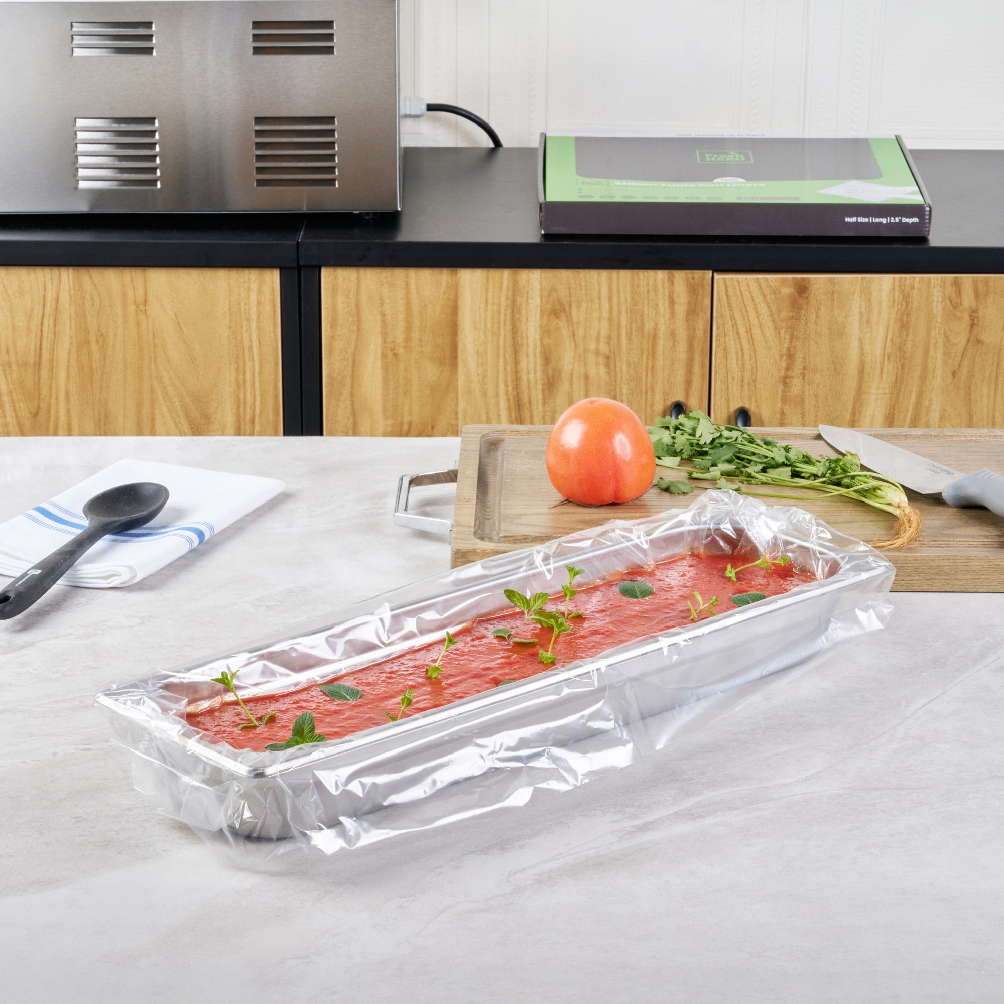 Fresh Hero Nylon Half Size Long Steam Table Pan Liner - 2.5" Depth - 27" x 10" - 100 count box