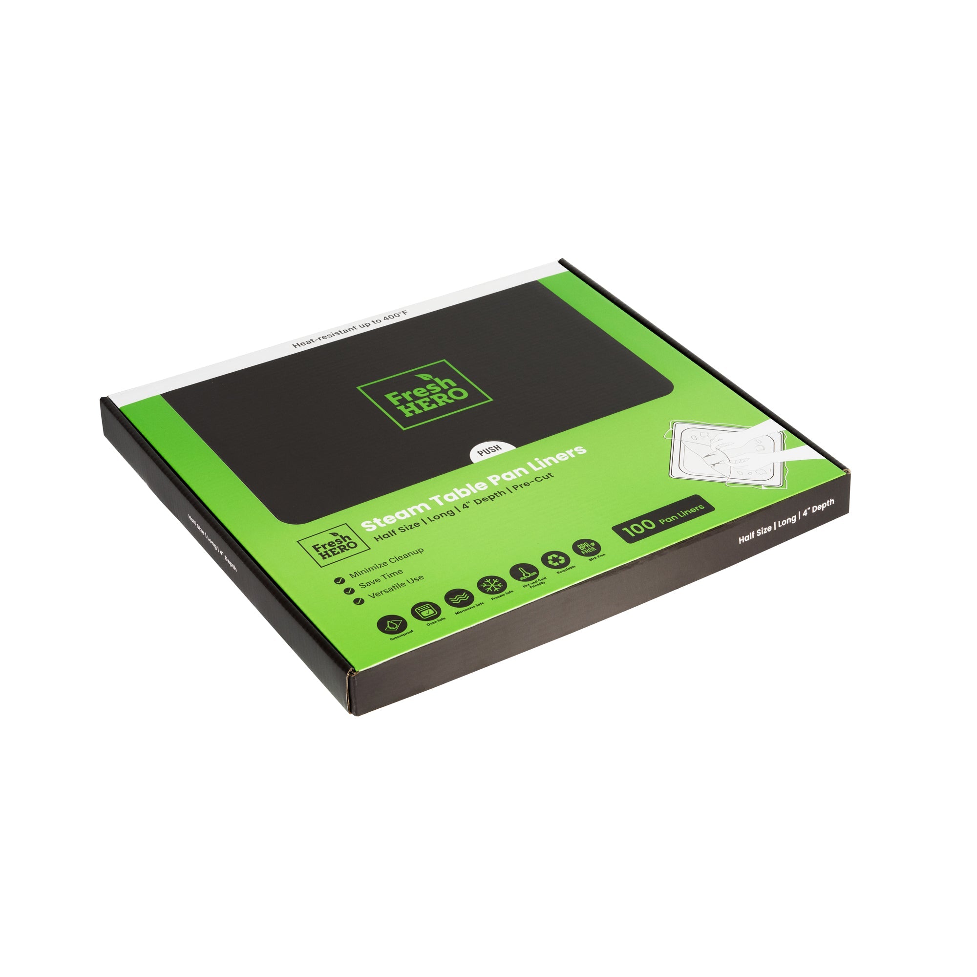 Fresh Hero Nylon Half Size Long Steam Table Pan Liner - 4" Depth - 27" x 11" - 100 count box
