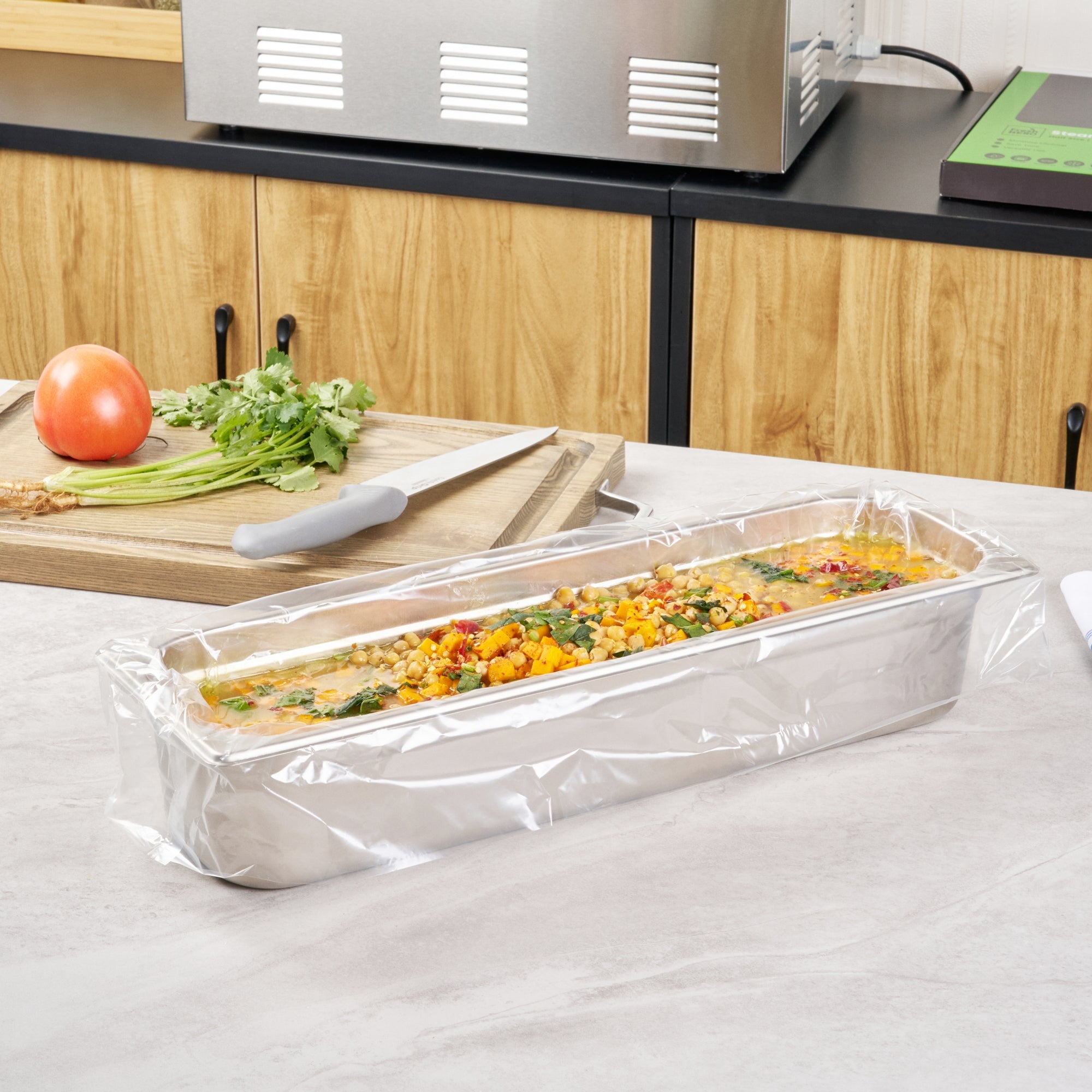 Fresh Hero Nylon Half Size Long Steam Table Pan Liner - 4" Depth - 27" x 11" - 100 count box