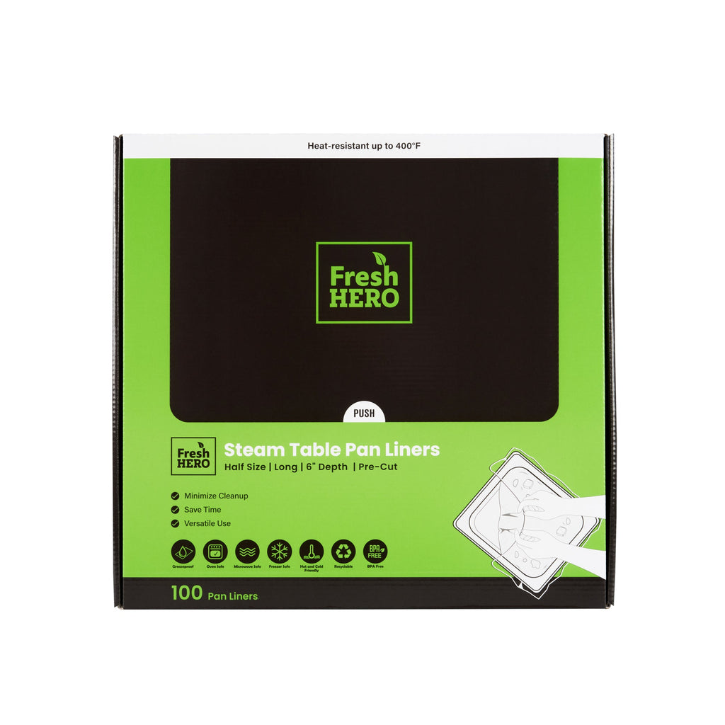 Fresh Hero Nylon Half Size Long Steam Table Pan Liner - 6" Depth - 27" x 14" - 100 count box