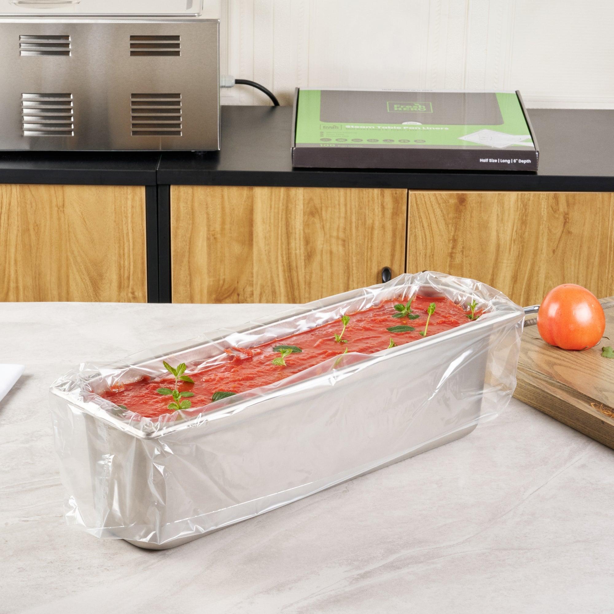 Fresh Hero Nylon Half Size Long Steam Table Pan Liner - 6" Depth - 27" x 14" - 100 count box