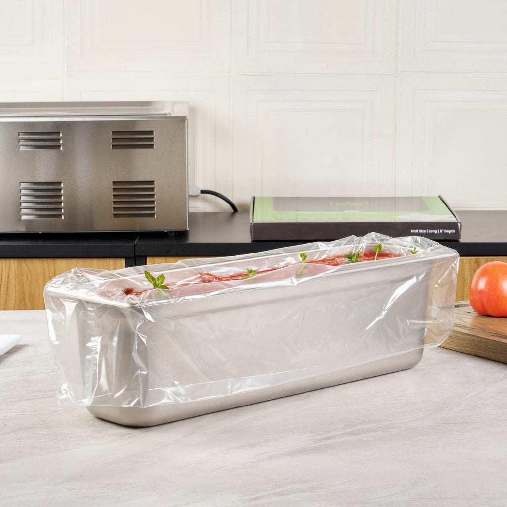 Fresh Hero Nylon Half Size Long Steam Table Pan Liner - 6" Depth - 27" x 14" - 100 count box