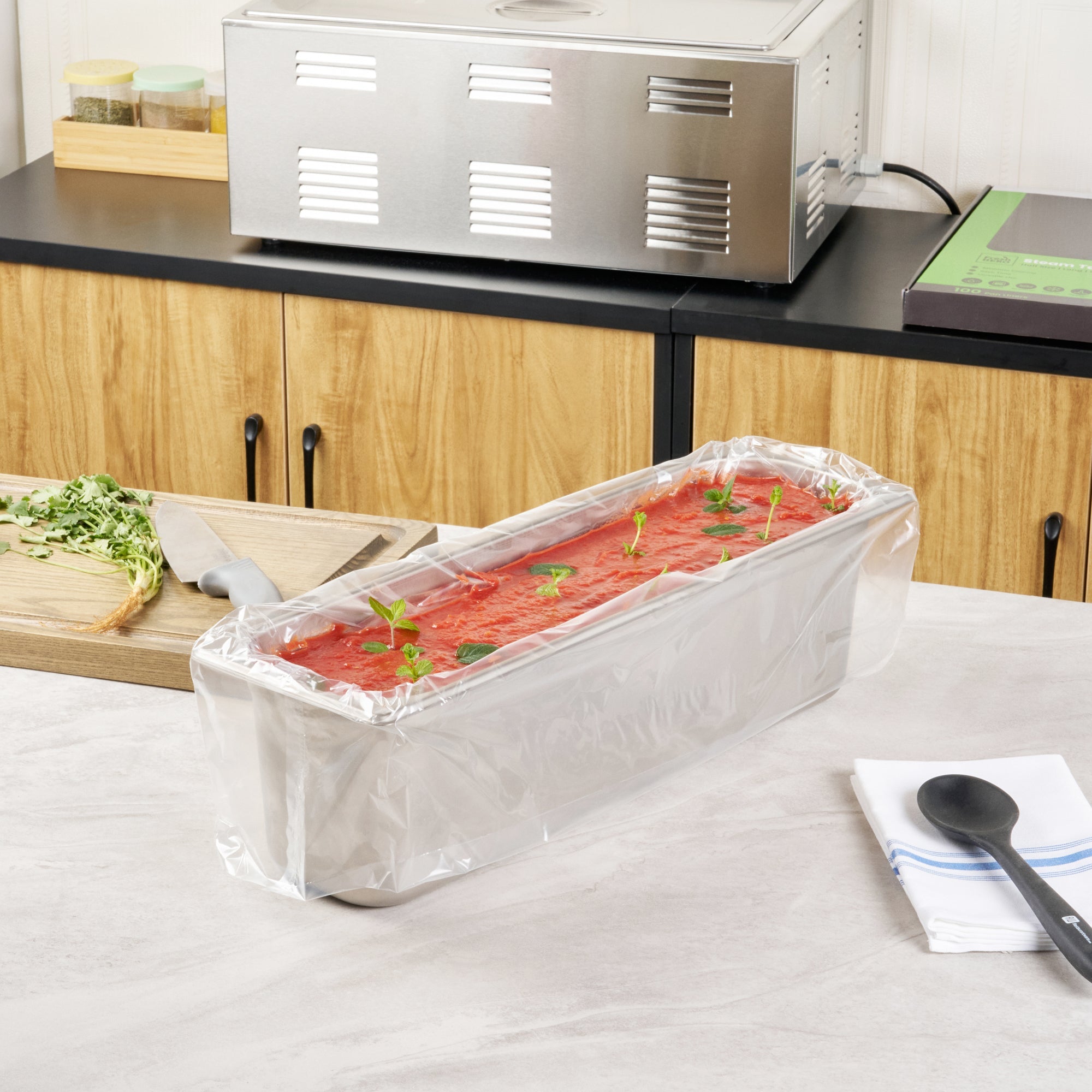 Fresh Hero Nylon Half Size Long Steam Table Pan Liner - 6" Depth - 27" x 14" - 100 count box