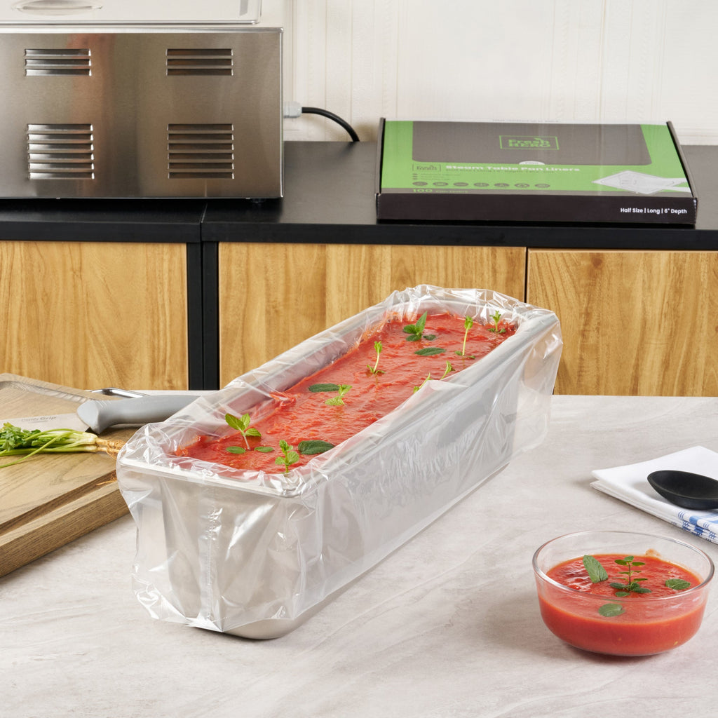 Fresh Hero Nylon Half Size Long Steam Table Pan Liner - 6" Depth - 27" x 14" - 100 count box