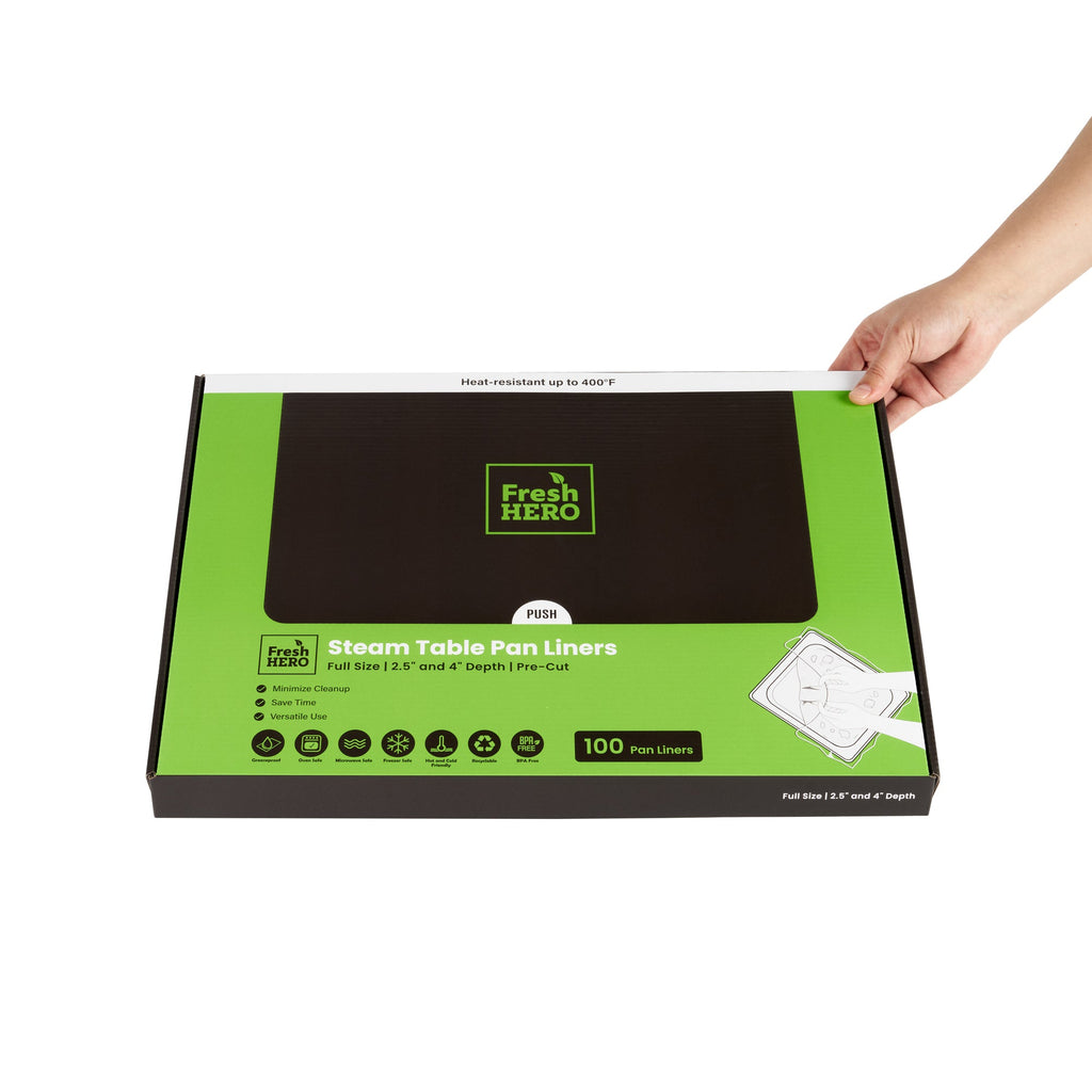 Fresh Hero Nylon Full Size Steam Table Pan Liner - 2.5" and 4" Depth - 34" x 12" - 100 count box