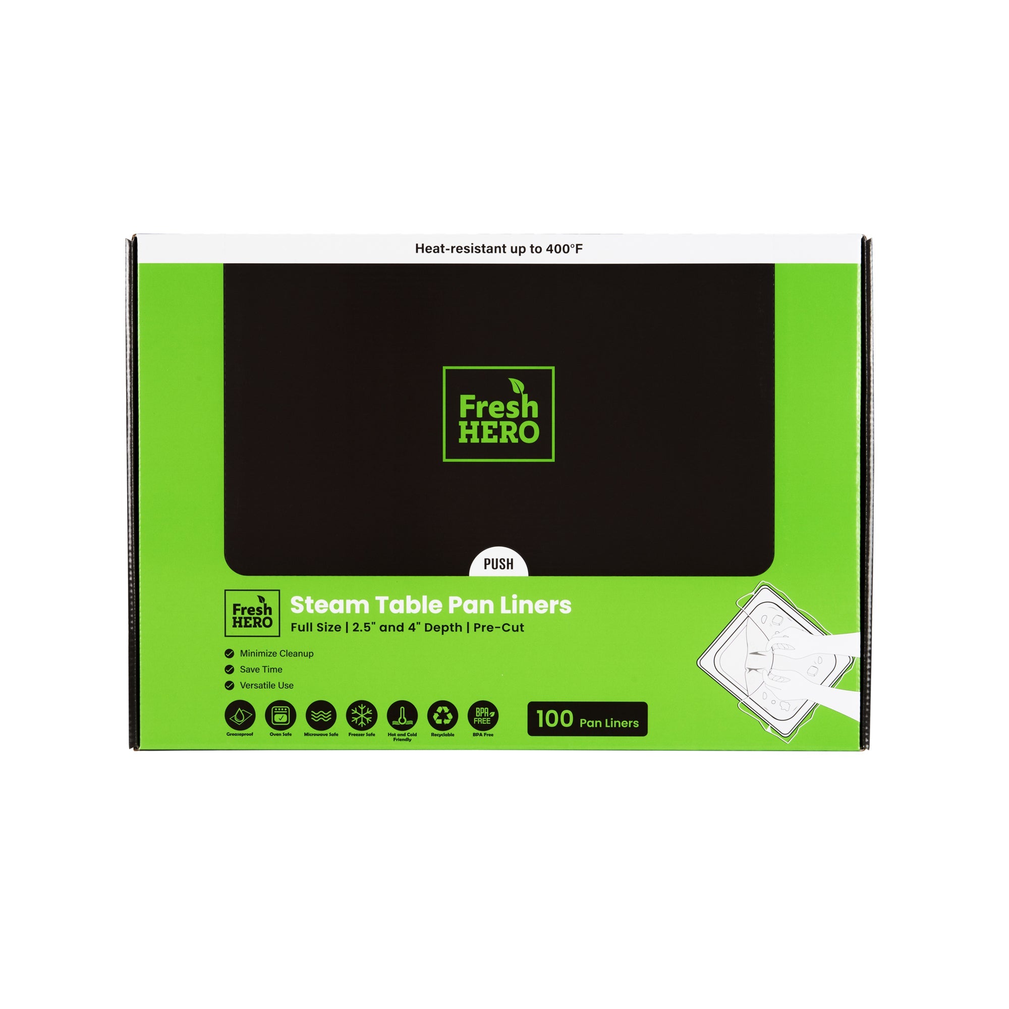Fresh Hero Nylon Full Size Steam Table Pan Liner - 2.5" and 4" Depth - 34" x 12" - 100 count box