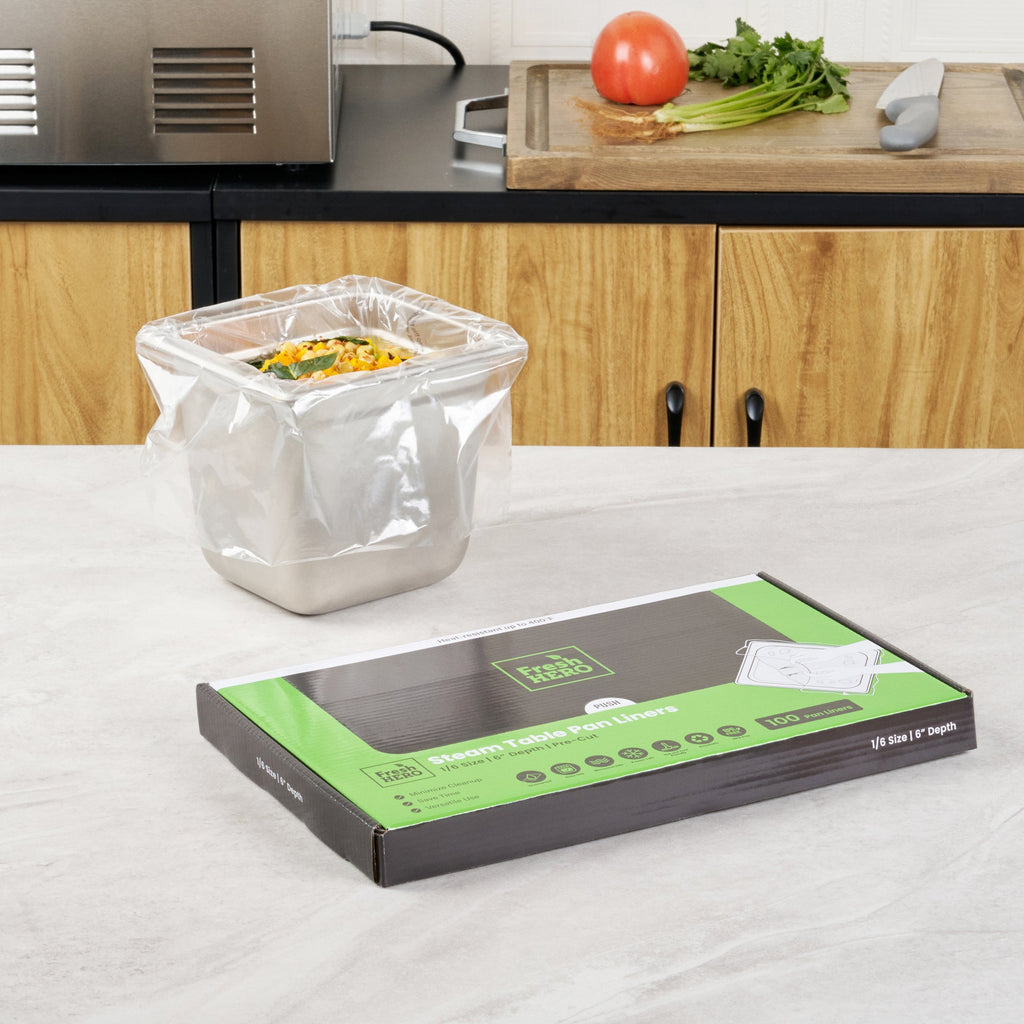 Fresh Hero Nylon 1/6 Size Steam Table Pan Liner - 6" Depth - 13" x 14" - 100 count box